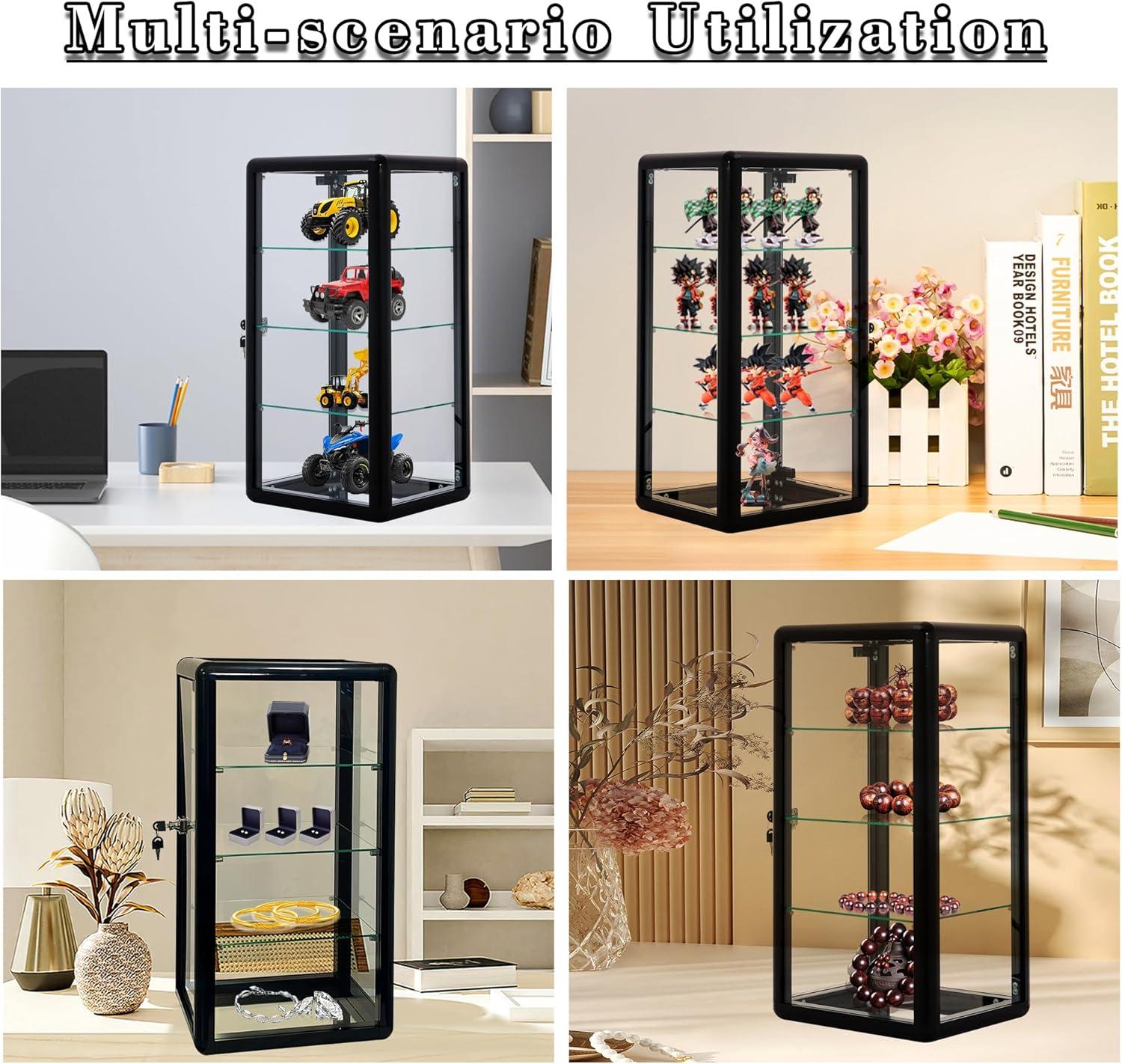 12x14x27inch Aluminum and Glass Countertop Display Showcase,Durable、Spacious and Stylish Display Cabinet for Store, Home or Office Use(Black)