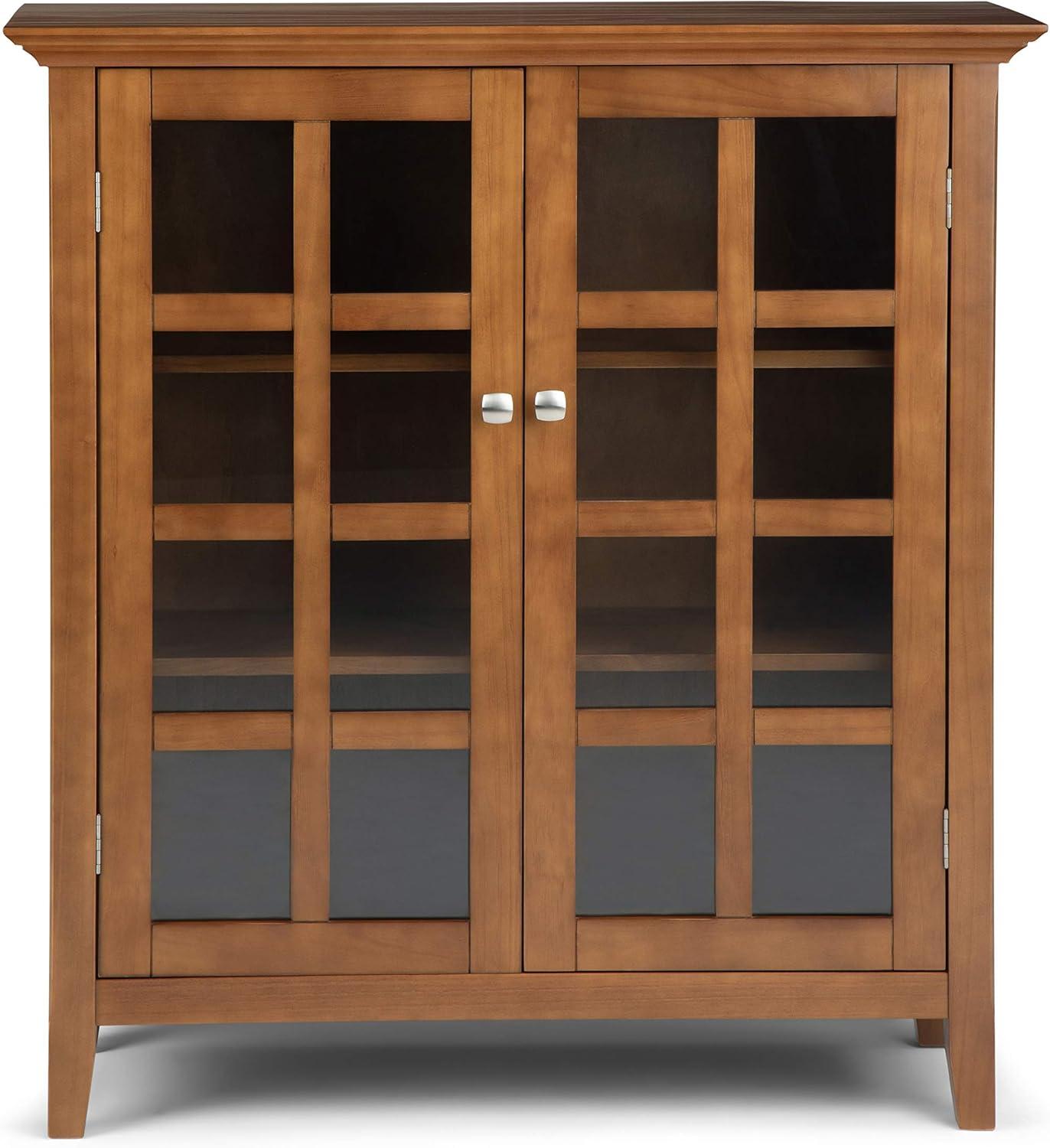 Simpli Home Acadian Solid Wood Shelf Storage Cabinet with Glass Doors and Adjustable Shelves