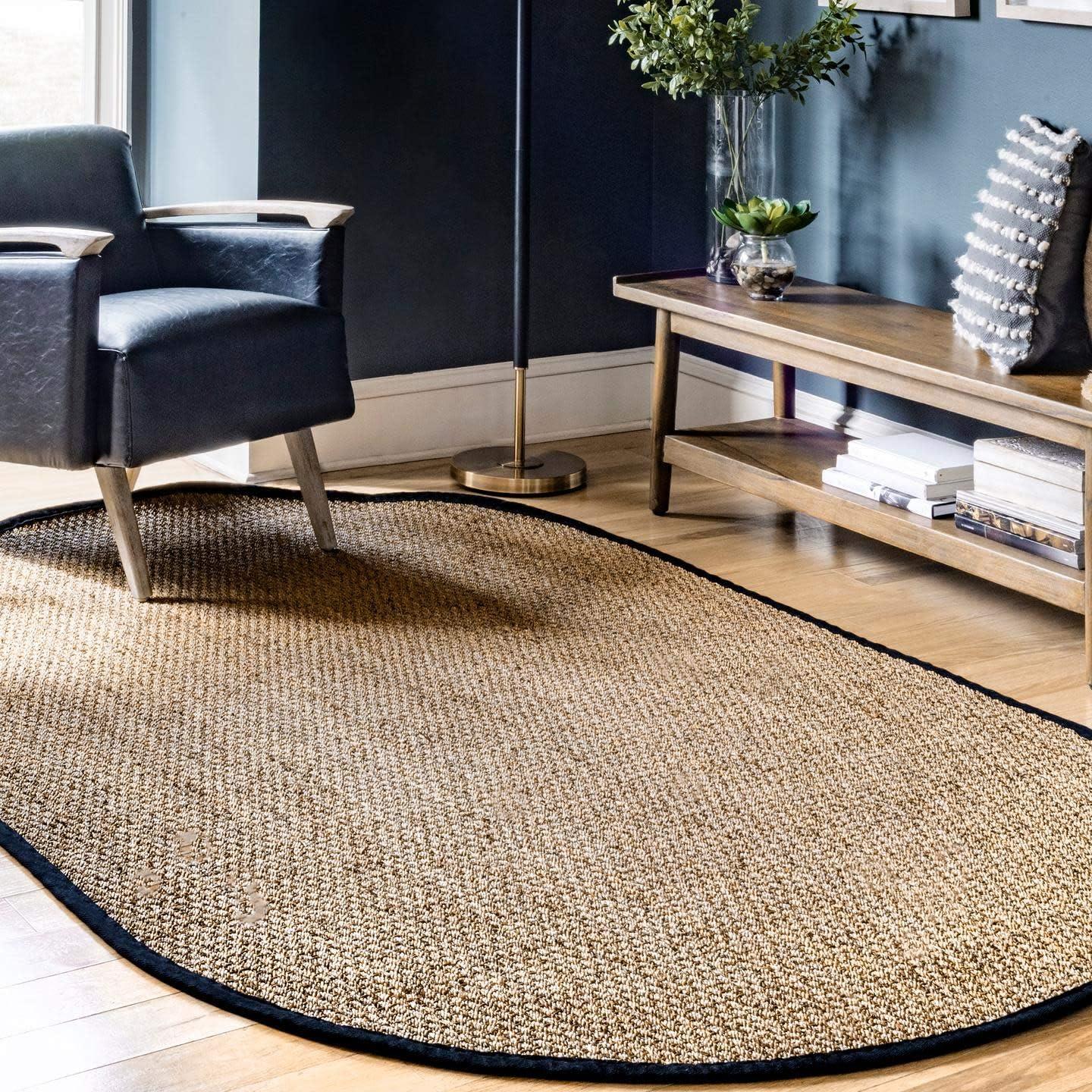 nuLOOM Seagrass 6 x 6 (ft) Loomed Seagrass Black Square Indoor Border Coastal Area rug