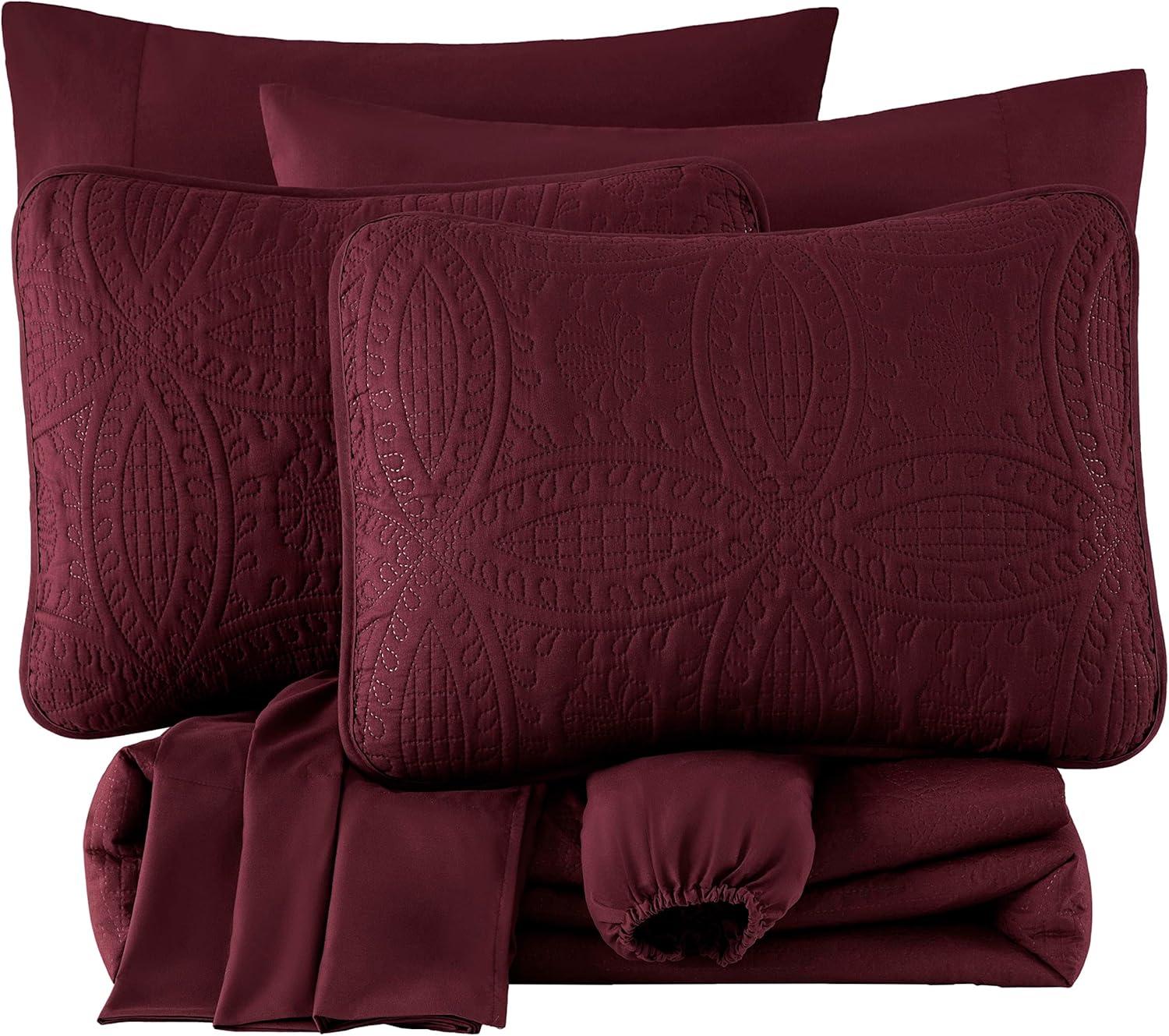 Burgundy King Microfiber Bed in a Bag Comforter Set