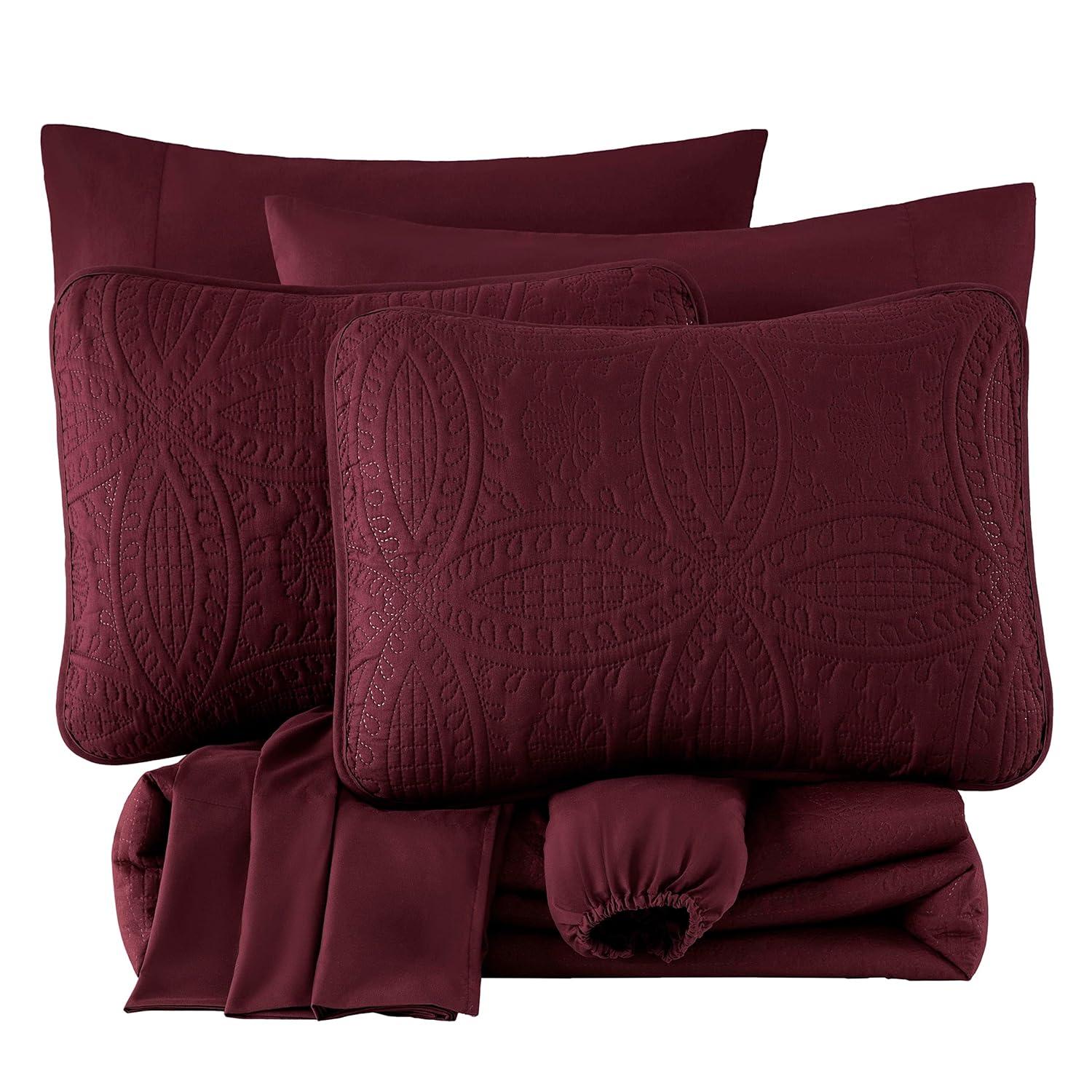 Burgundy King Microfiber Bed in a Bag Comforter Set