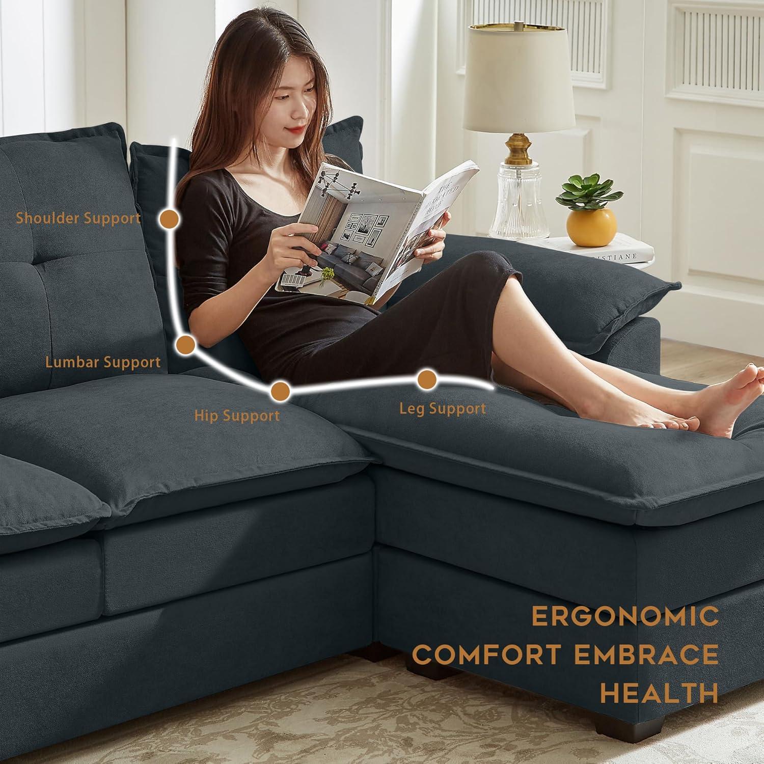 82" Convertible Sectional Sofa, L-Shaped Comfy Cloud Couch with Reversible Chaise and Padded Armrests, Modern Polyester 3 Seat Sofa Couches for Living Room (Green)