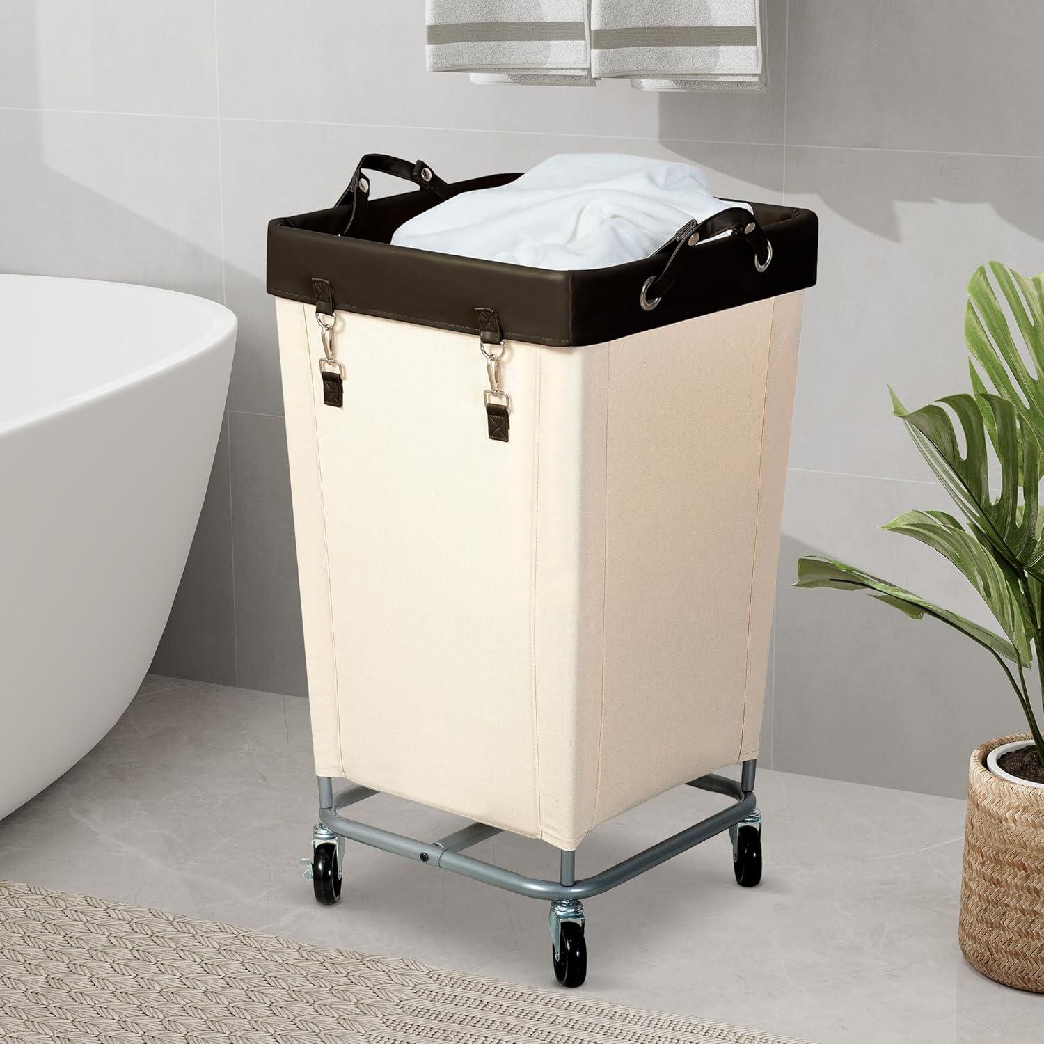 Laundry Hamper with Wheels, 160L Large Hampers for Laundry Rolling Laundry Basket, Dirty Clothes Hamper for Hotel, Home, Closet, Dorm, Beige, 1-Pack