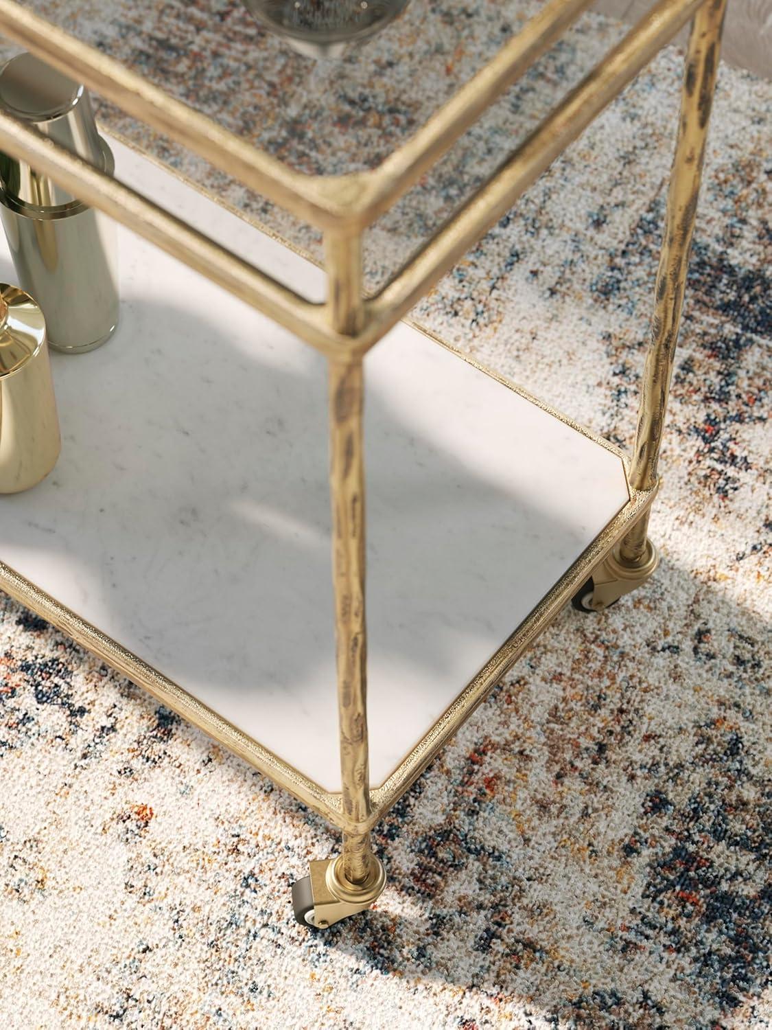 Signature Design by Ashley Kailman Bar Cart Gold Finish: Modern Mirrored Glass Beverage & Cocktail Cart with Locking Casters