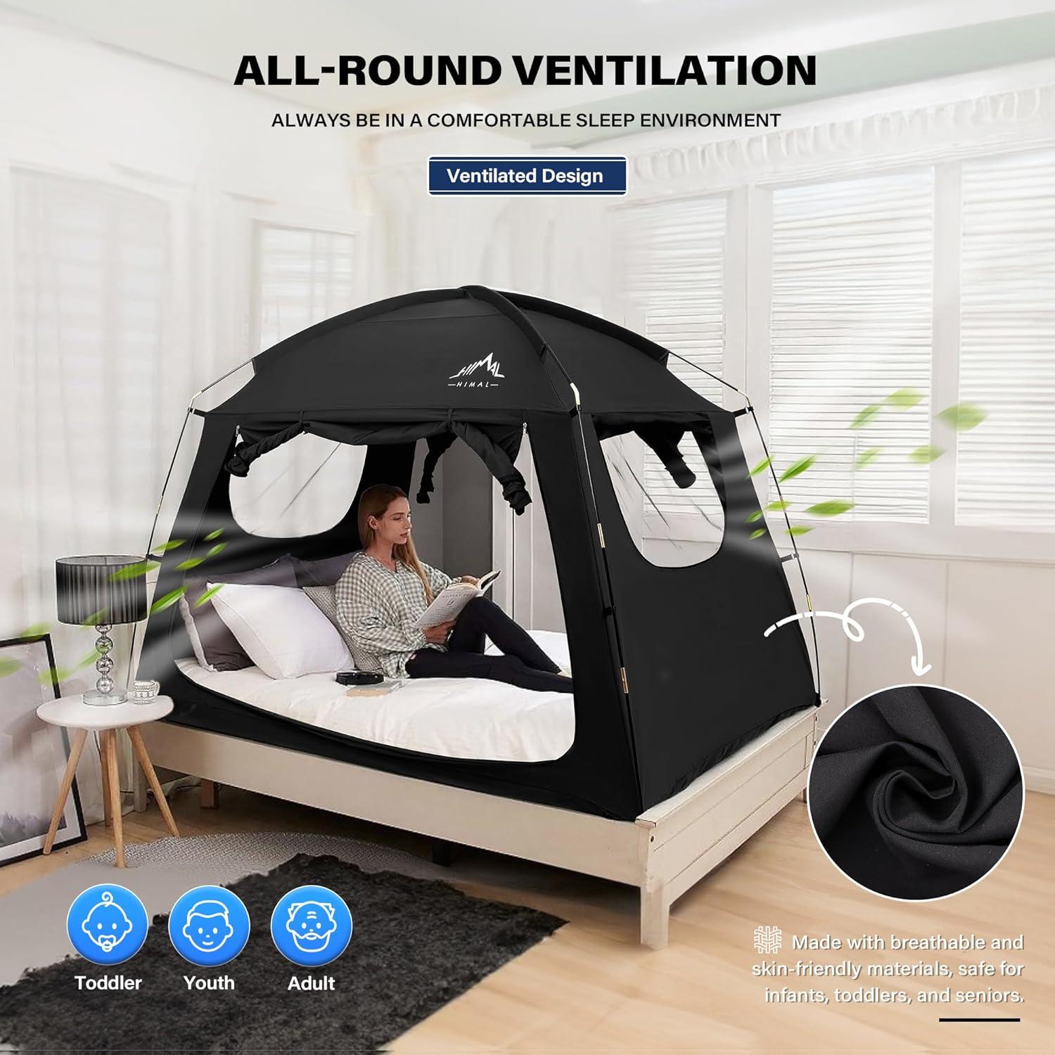 Black Twin Size Light-Reducing Bed Tent with Dual-Entry