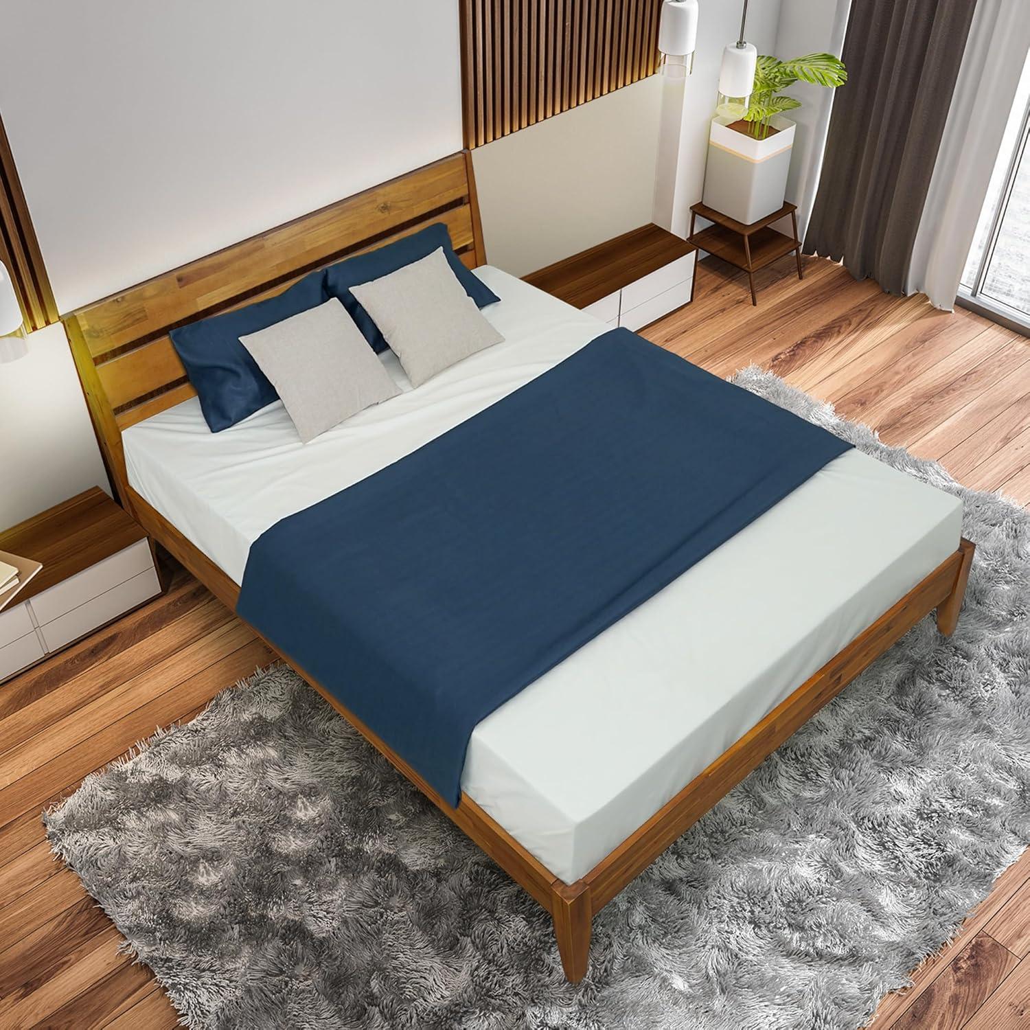 Acacia Premium Emery Solid Wood Platform Bed Frame with Headboard, Bed Frame Noise-Free, No Box Spring Needed