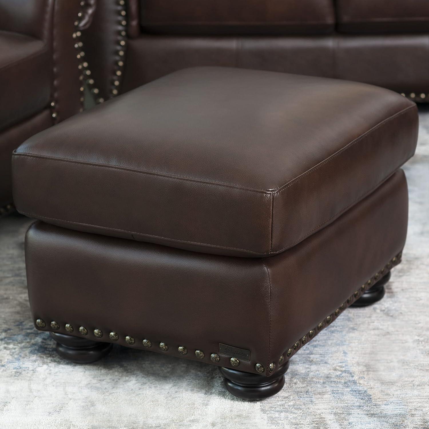 Abbyson Living Austin Leather Ottoman - Traditional Design, Nailhead Trim, Brown