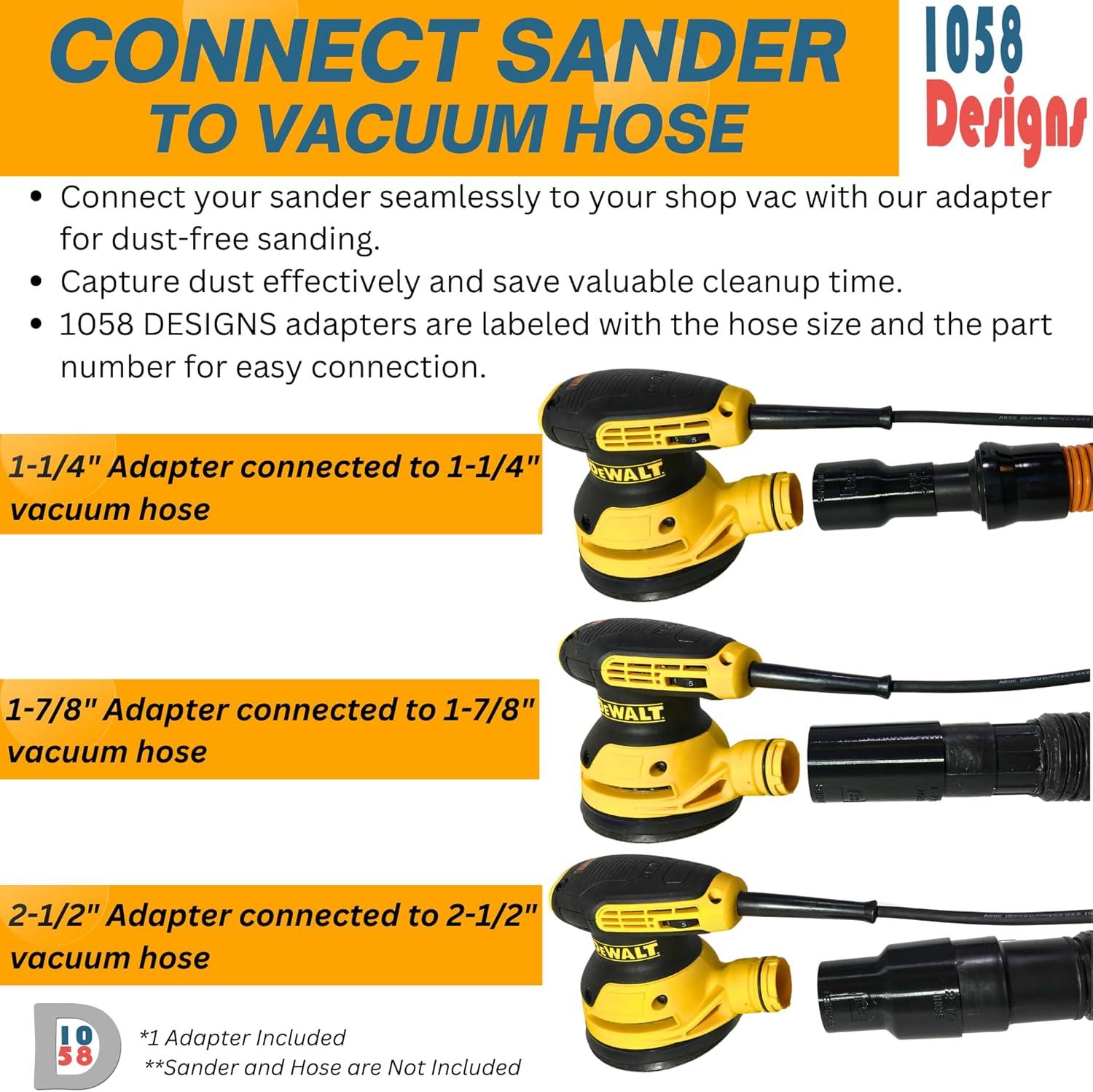 Vacuum Adapter for Dewalt or Craftsman Sanders - Dust Collection - Galactic Gadgets 1-1/4in - Black