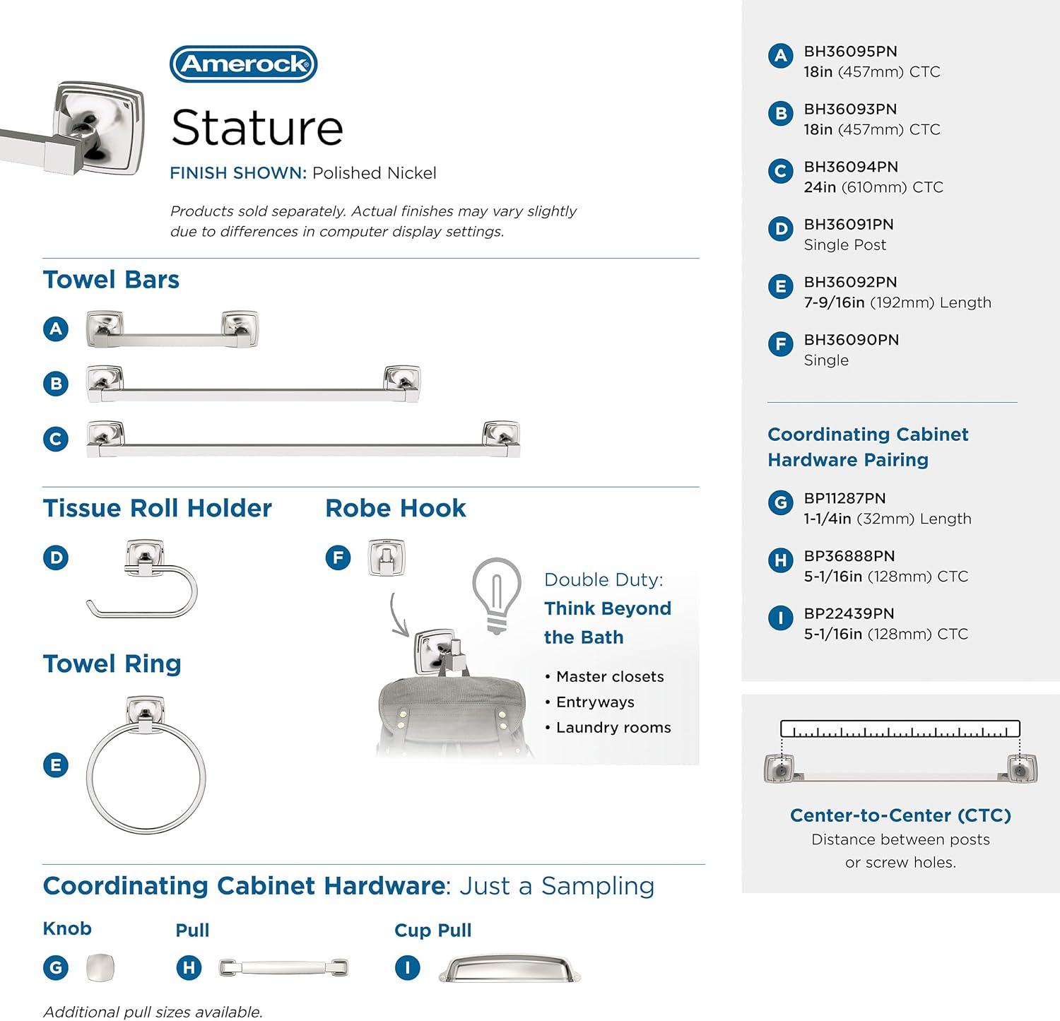 Amerock BH36093PN Stature Towel Bar