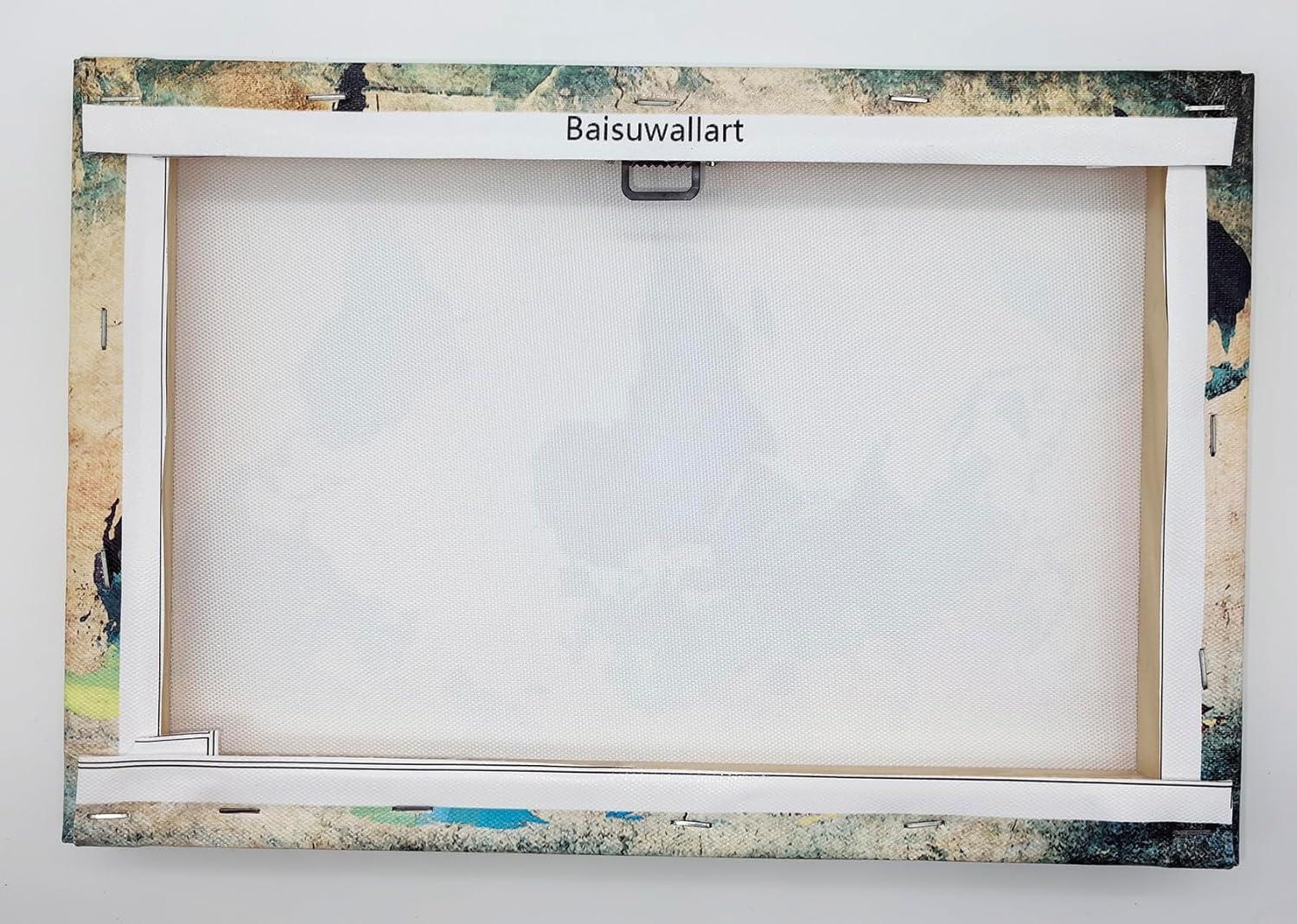 Baisuwallart-A62050 Abstract World Map Canvas Painting Vintage Posters Prints Colorful Wall Art Wall Pictures Framed Ready to Hang for Living Room Bedroom Office Home Decor