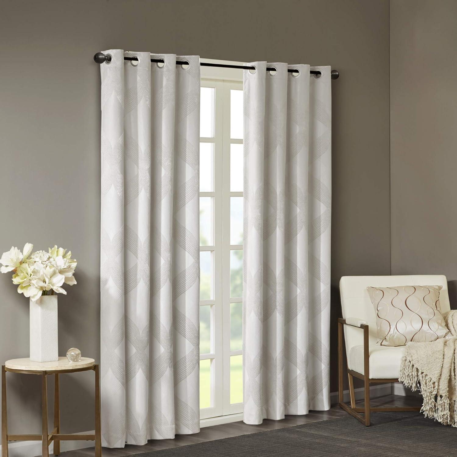 Madison Park Bentley Ogee Knitted Jacquard Geometric Total Blackout Single Curtain Panel