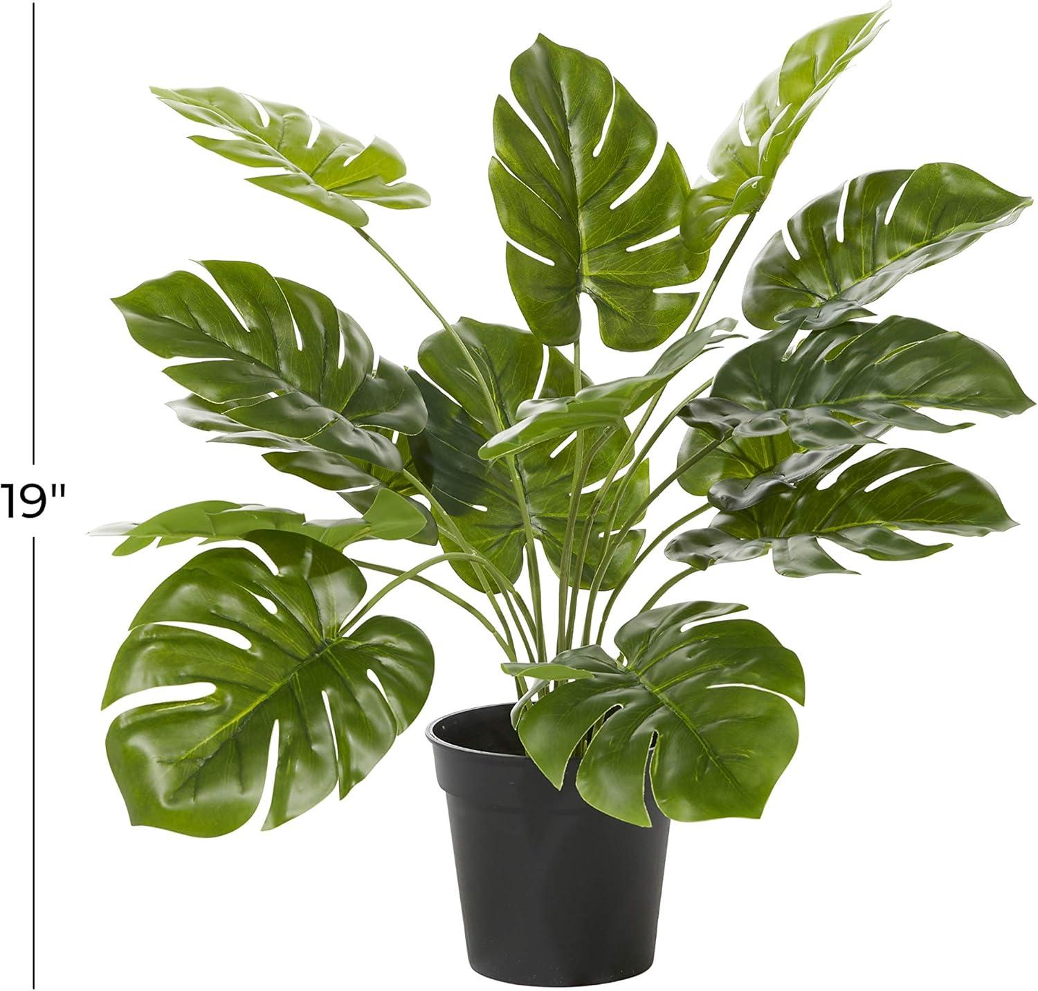 DecMode 16" Artificial Monstera Plant in Realistic Leaves and Black Plastic Pot