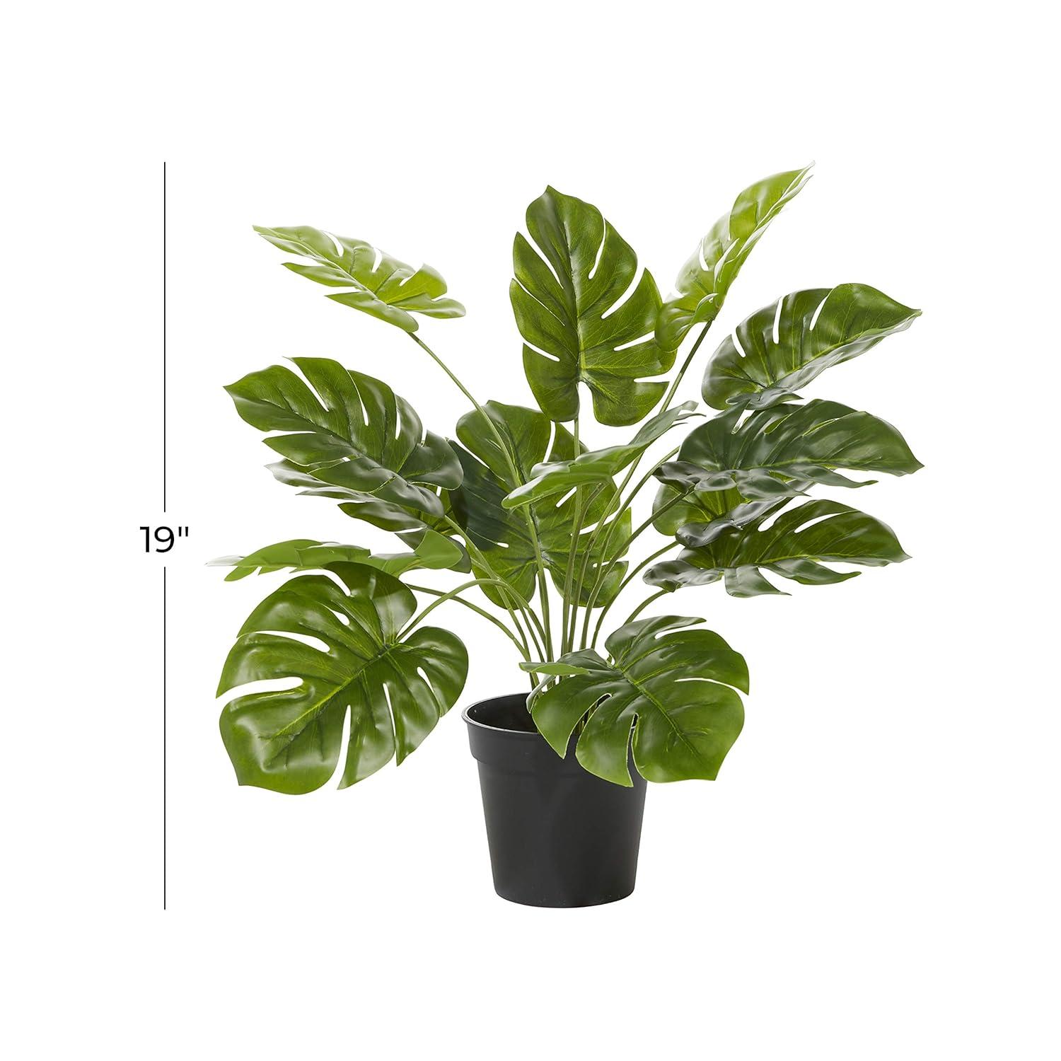 DecMode 16" Artificial Monstera Plant in Realistic Leaves and Black Plastic Pot