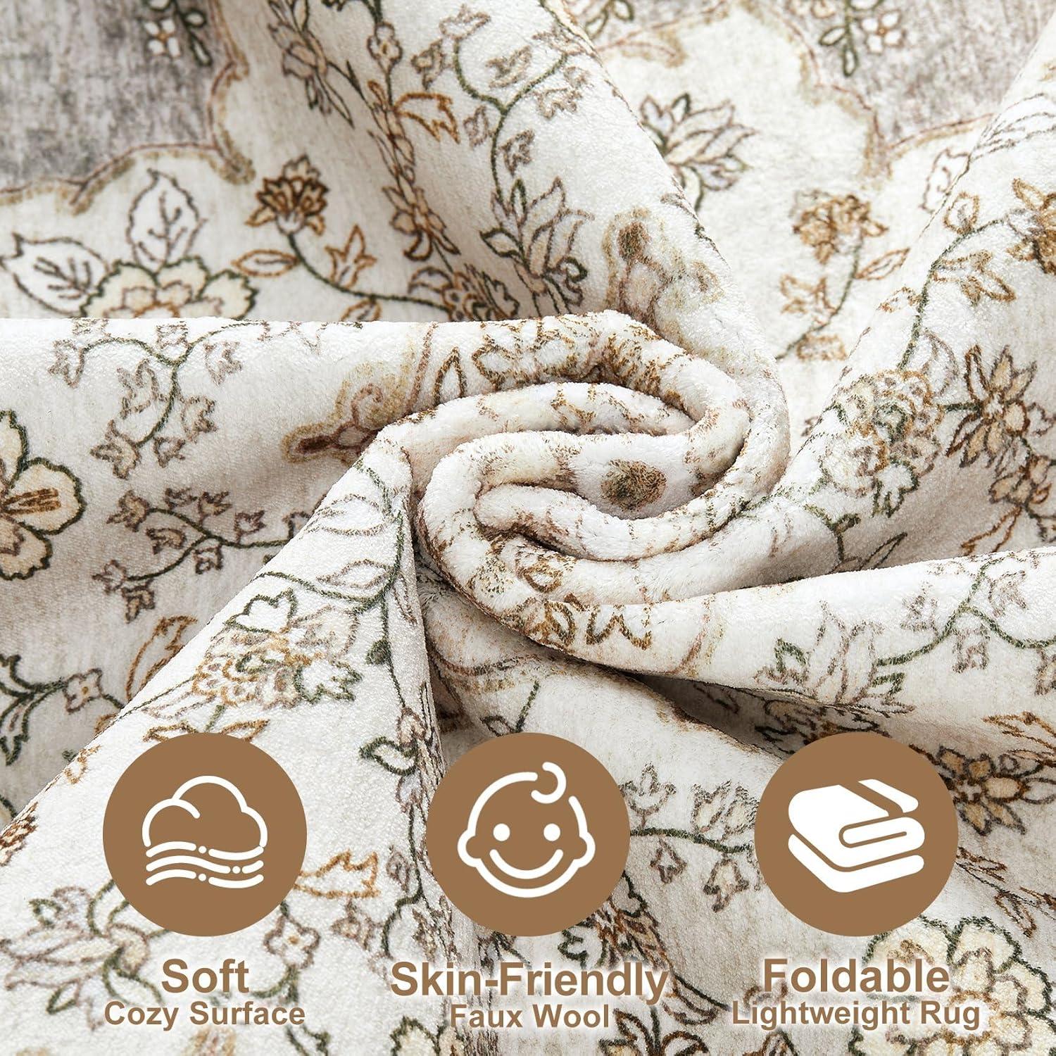 Nakagishi 2X3 Rug Washable Area Rug: Small Soft Boho Farmhouse Neutral Moroccan Non Slip Indoor Low Pile Accent Floor Throw Carpet for Bedroom Bathroom Entryway Kitchen Hallway Closet Home- Brown