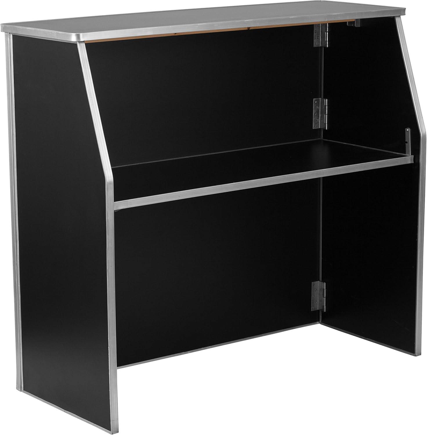 Flash Furniture Amara 4' Folding Portable Event Bar with Top and Middle Shelves, Black Laminate