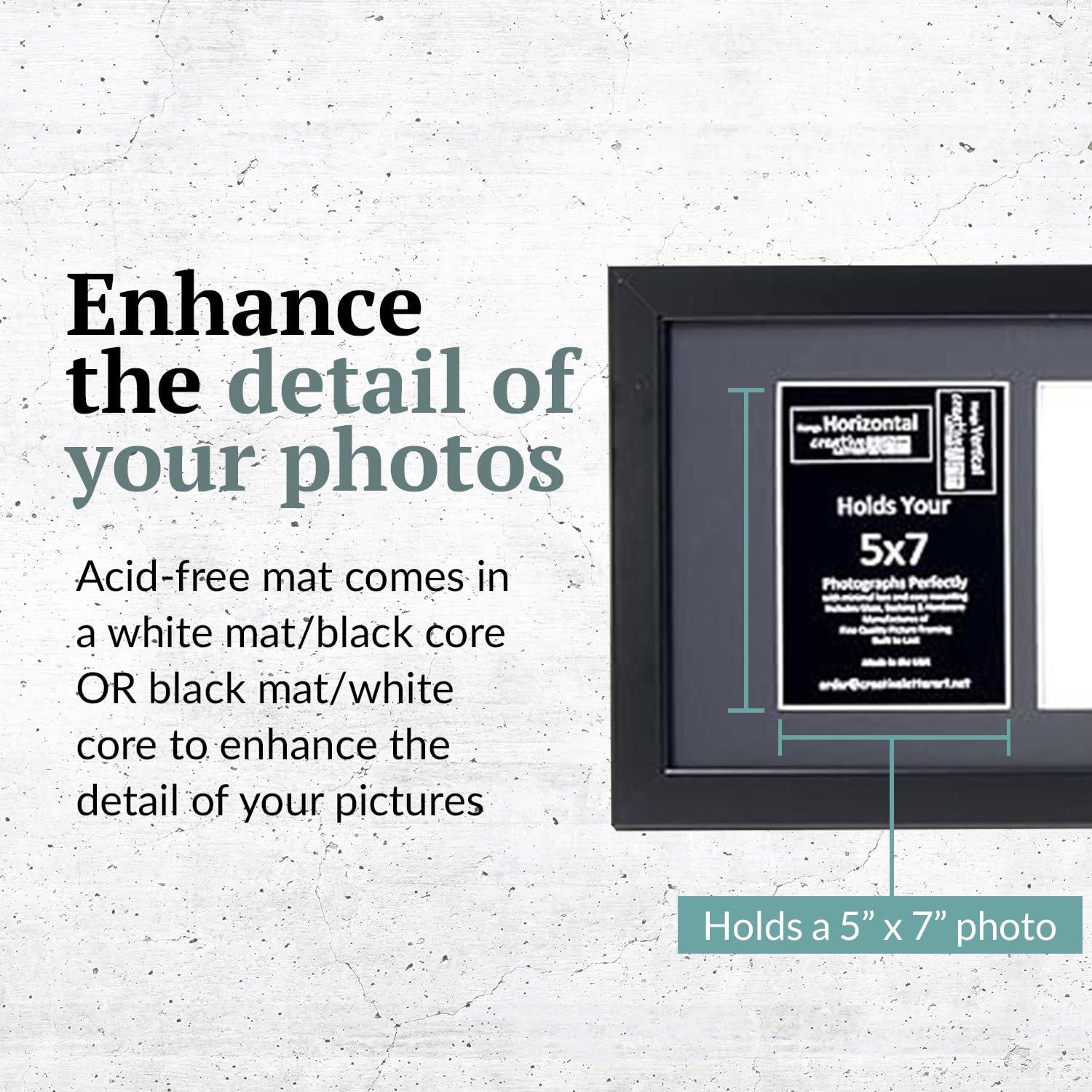 Creative Letter Art - 5 Opening 5x7 Black Picture Frame with 10x32-inch Black Mat Collage including Full Strength Glass, Alphabet Photography