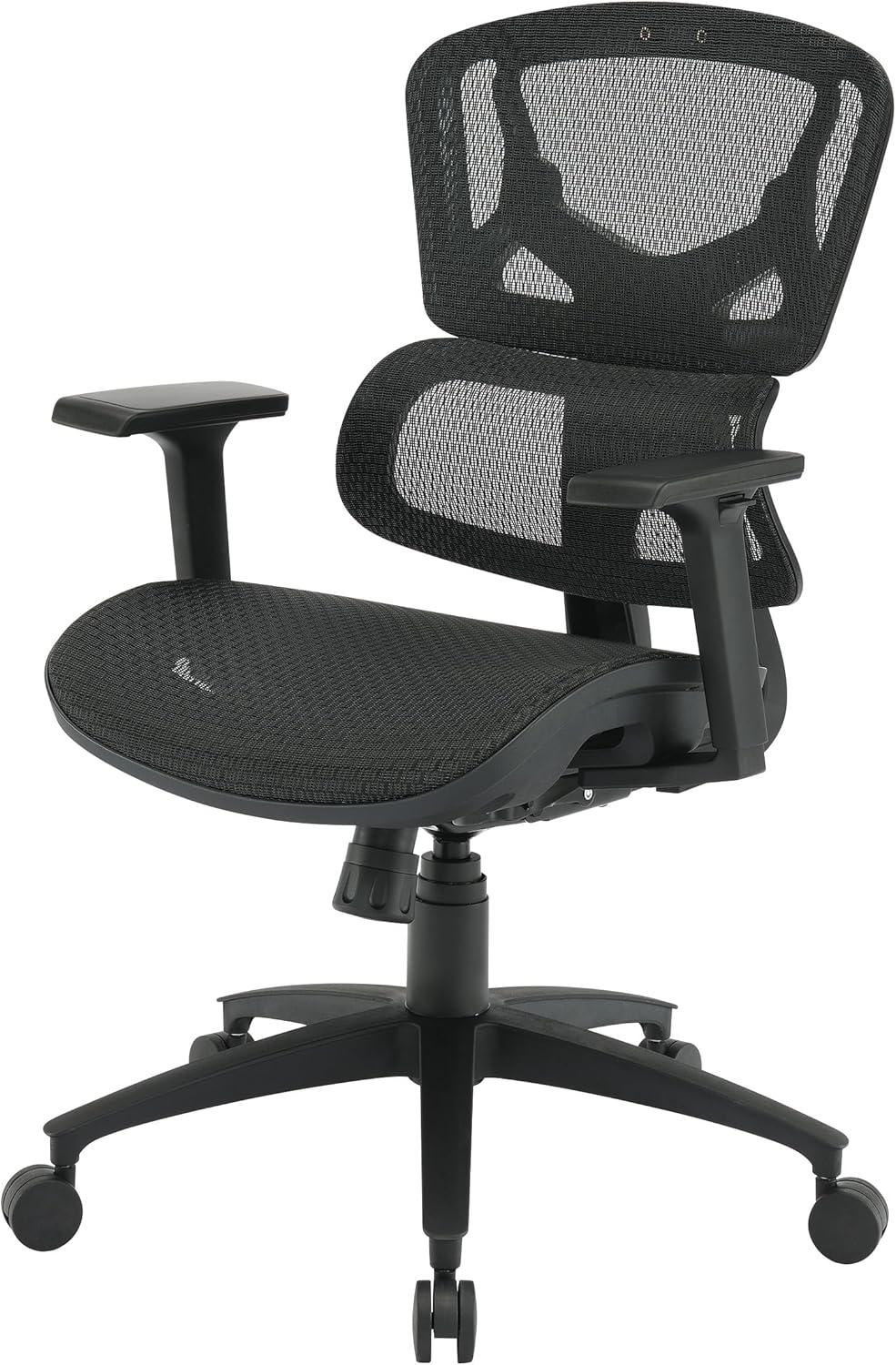 Black Mesh Back and Black Fabric Seat with Adjustable Arms on Black Nylon Base