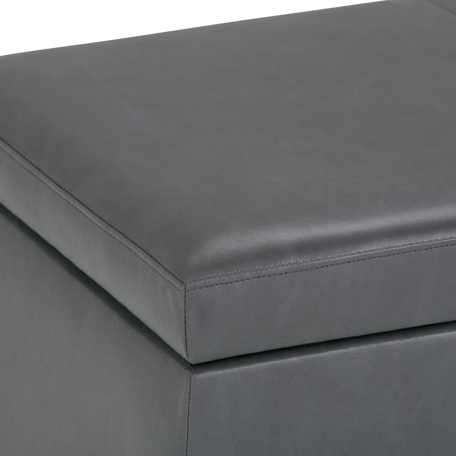 Avalon 48" W Rectangle Storage Ottoman Bench in Stone Gray Faux Leather