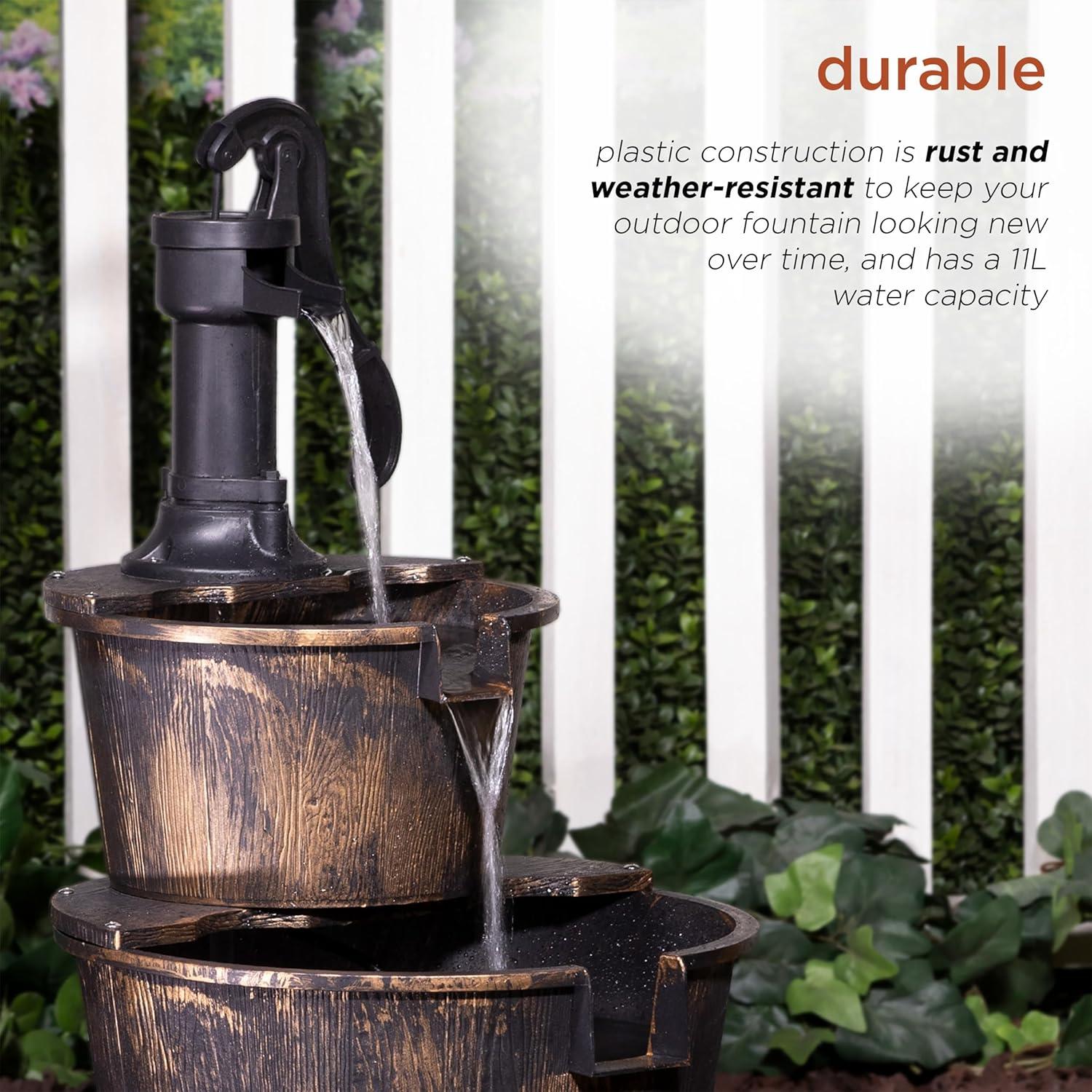 Rustic Bronze 2-Tier Barrel and Pump Water Fountain