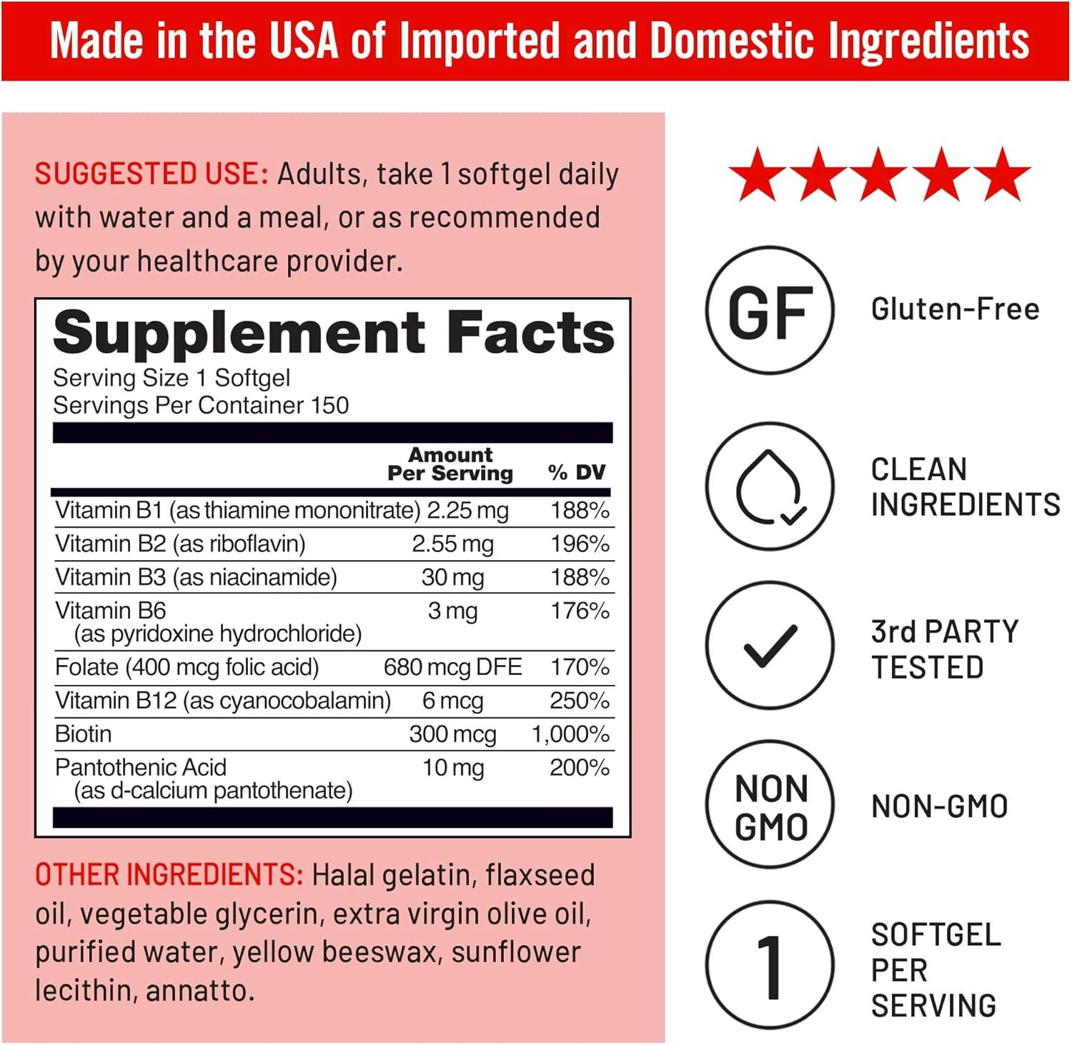 NatureWise Vitamin B Complex - Gluten-Free, Non-GMO - 150 Softgels[150-Day Supply]