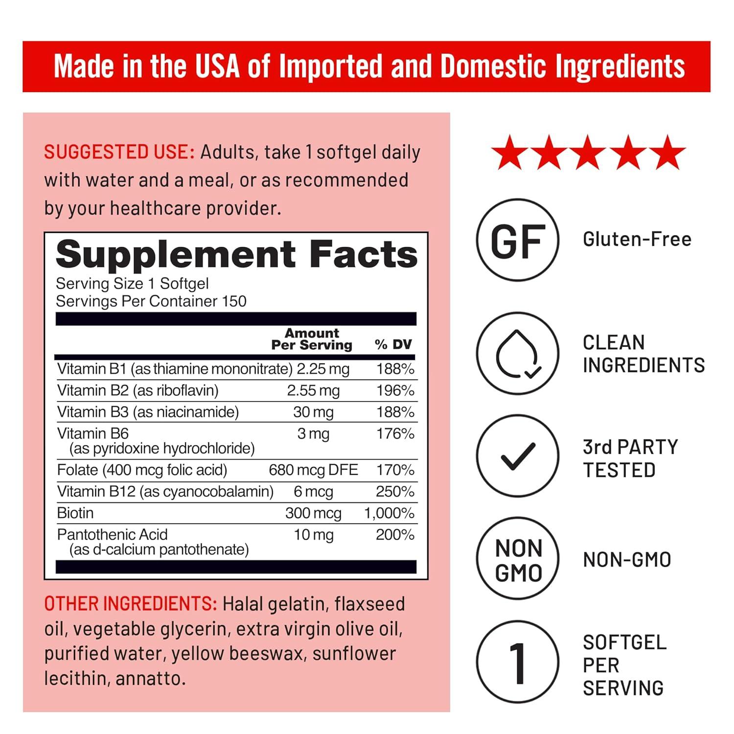 NatureWise Vitamin B Complex - Gluten-Free, Non-GMO - 150 Softgels[150-Day Supply]