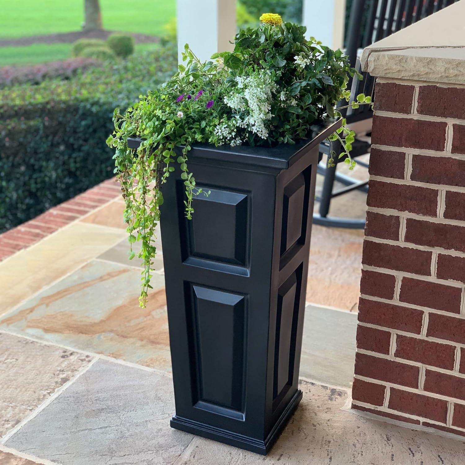 Nantucket Black Tall Outdoor Planter with Self-Watering Tray