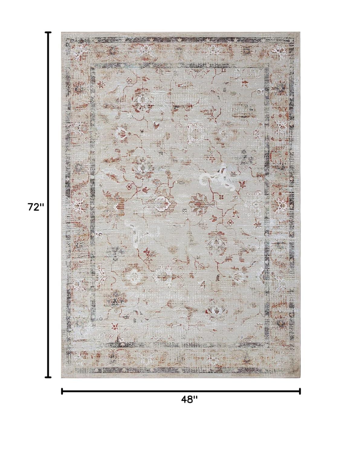 Superior Swan Floral Non-Slip Washable Indoor Area Rug, 4' x 6', Cream