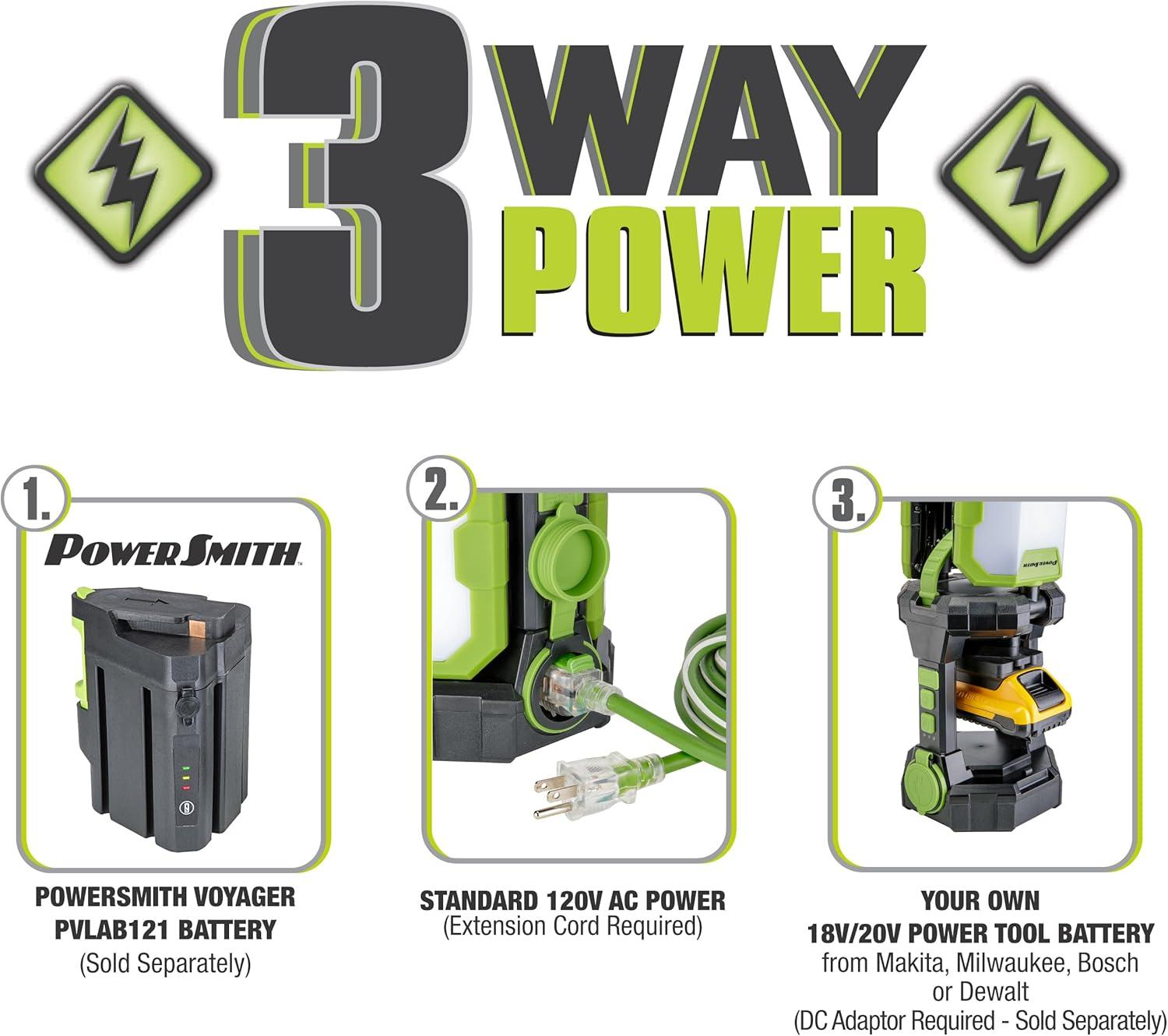 PowerSmith Voyager PVLP50A-C 5000 Lumen Jobsite Lantern / Work Light with 3-Way Power,  Bare Light Only