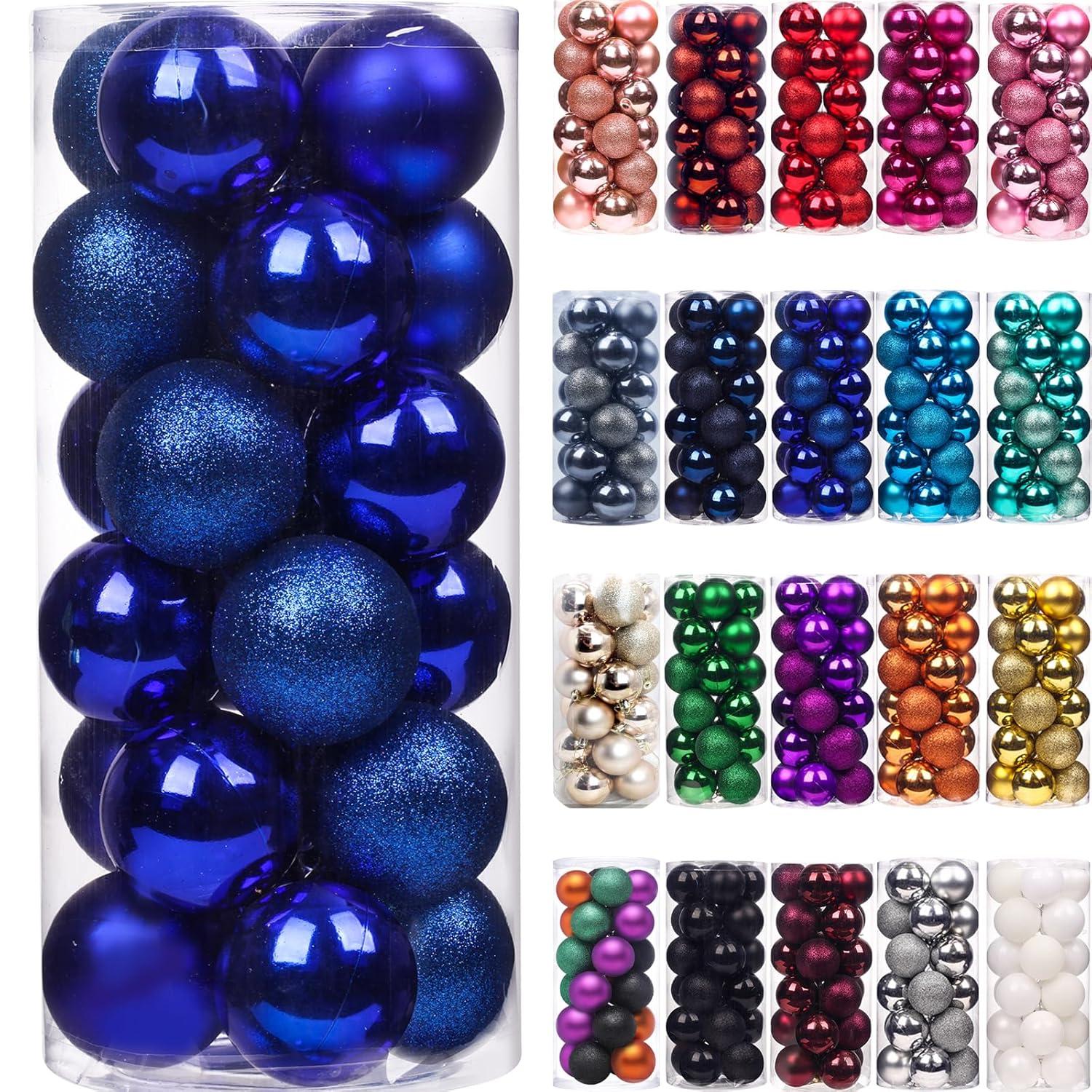Emopeak 24Pcs Christmas Balls Ornaments for Xmas Christmas Tree - Mini Shatterproof Christmas Tree Decorations Hanging Ball for Holiday Wedding Party Decoration, Royal Blue