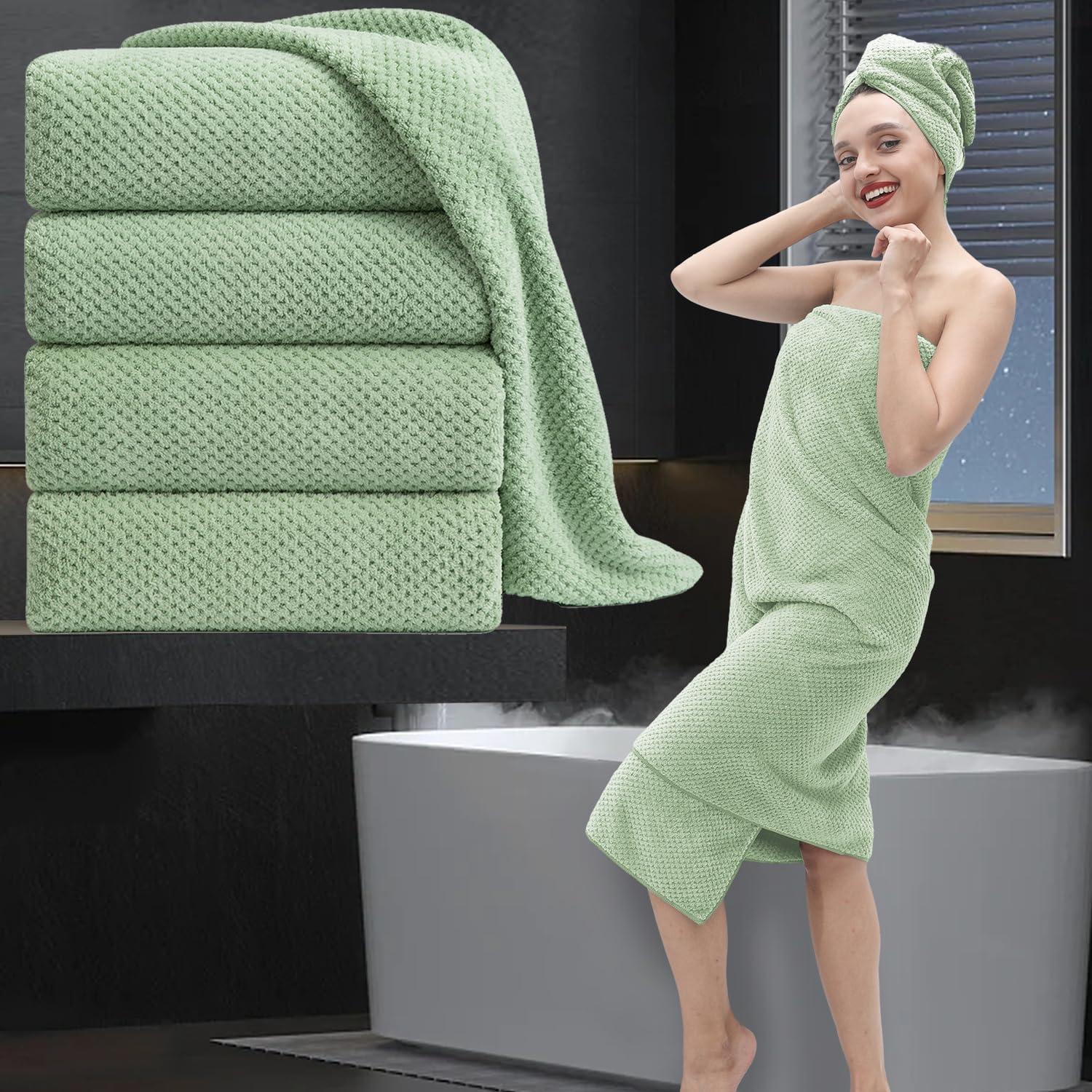 Bathroom Towel Set Green 4 Pack-35x70 Towel,600GSM Ultra Soft Microfibers Bath Towel Set Extra Large Plush Bath Sheet Towel,Highly Absorbent Quick Dry Oversized Towels Spa Hotel Luxury Shower Towels