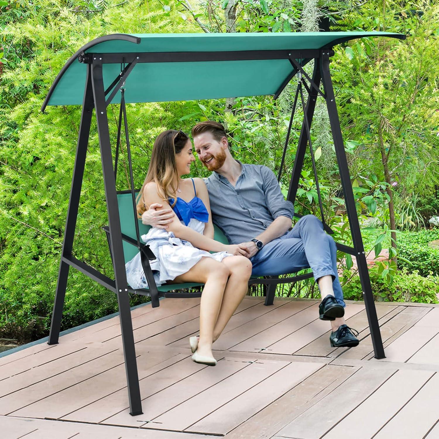 Arlmont & Co. 2 Person Patio Swing With Weather Resistant Glider And Adjustable Canopy