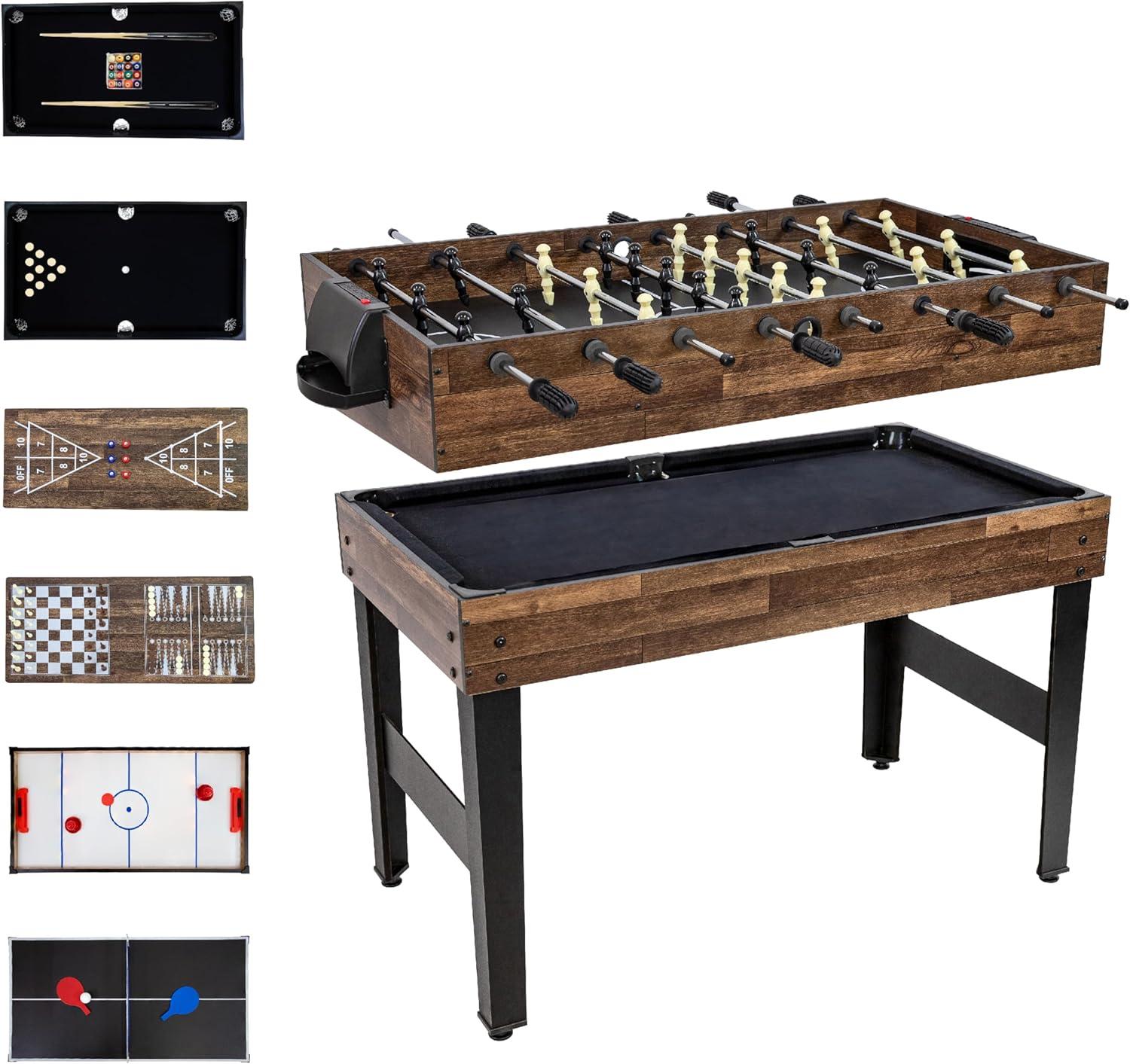 Sunnydaze 10-in-1 Multi-Game Table with Billiards, Foosball, Hockey, Ping Pong, Chess, Checkers, Backgammon, Shuffleboard, Bowling, and Cards - 49.5"