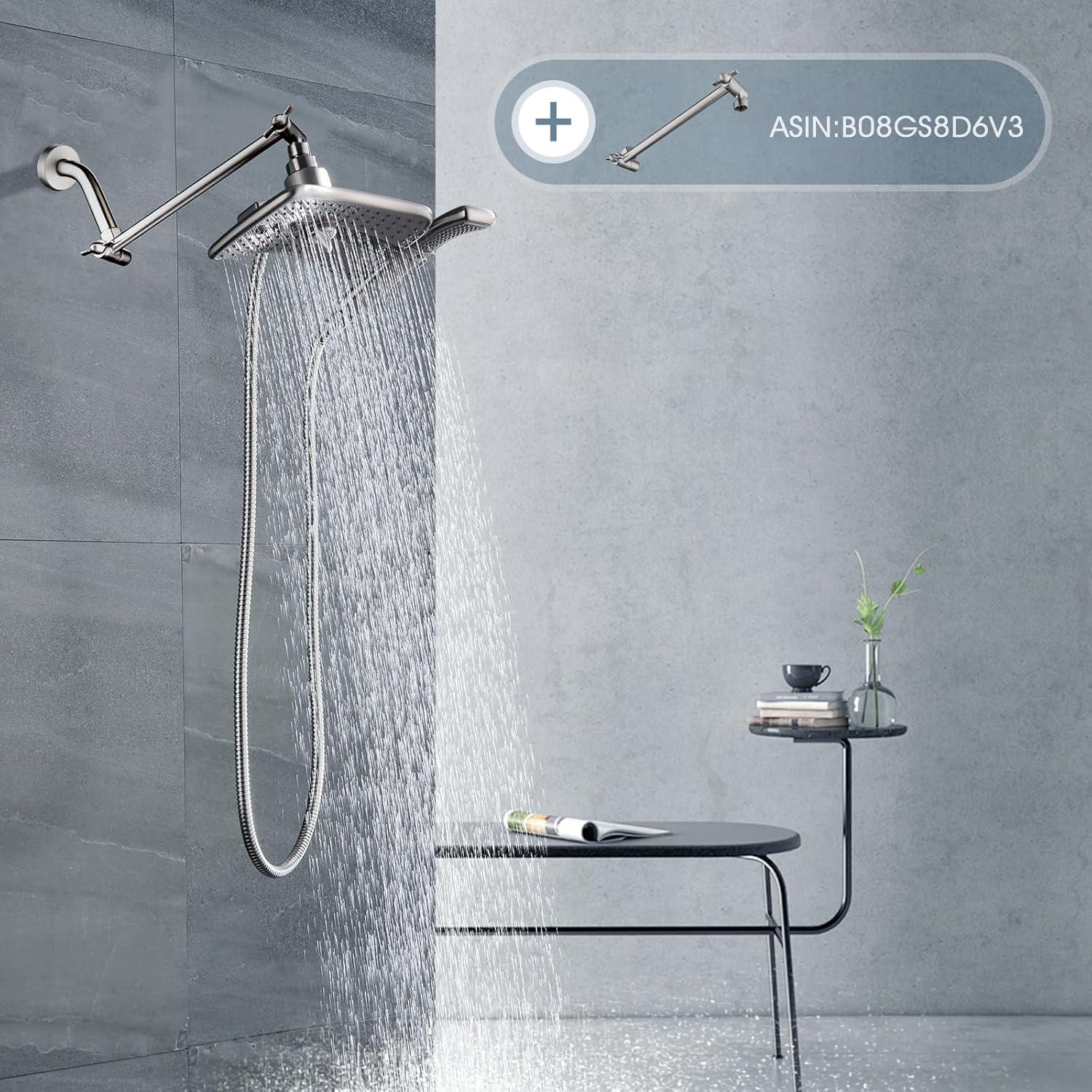 6 Inch Stainless Steel Wall-Mounted Shower Arm and Flange, Shower Head