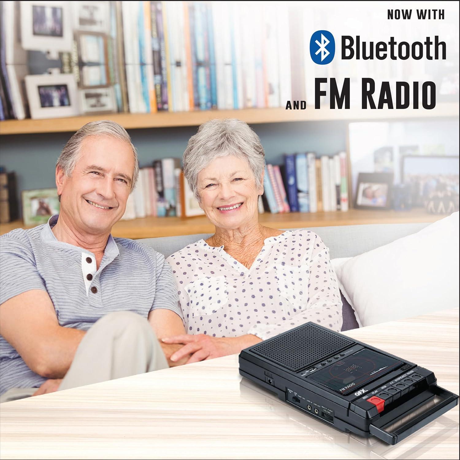 QFX Retro-39BT Shoebox-Style Cassette Player/Recorder with Bluetooth, FM Radio, USB input, Black