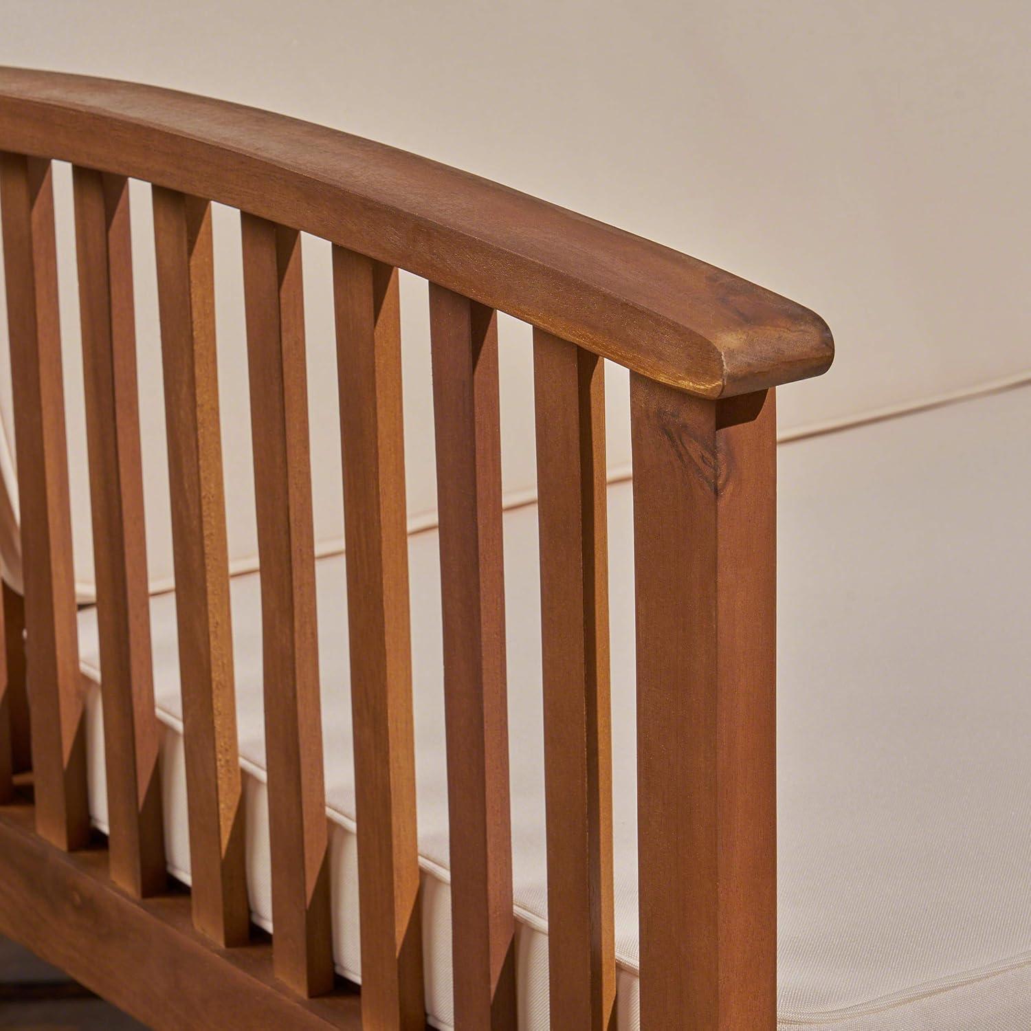 Casa Acacia Wood Loveseat Brown/Cream - Christopher Knight Home: Outdoor Seating for 2, Weather-Resistant