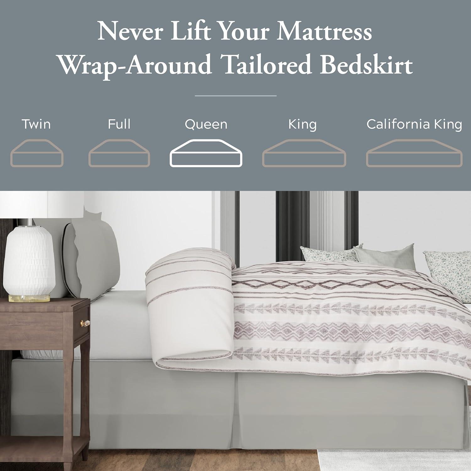 Fresh Ideas Bed Maker's No Lift Wrap Around Bedskirt, 14" Drop, Queen, Silver