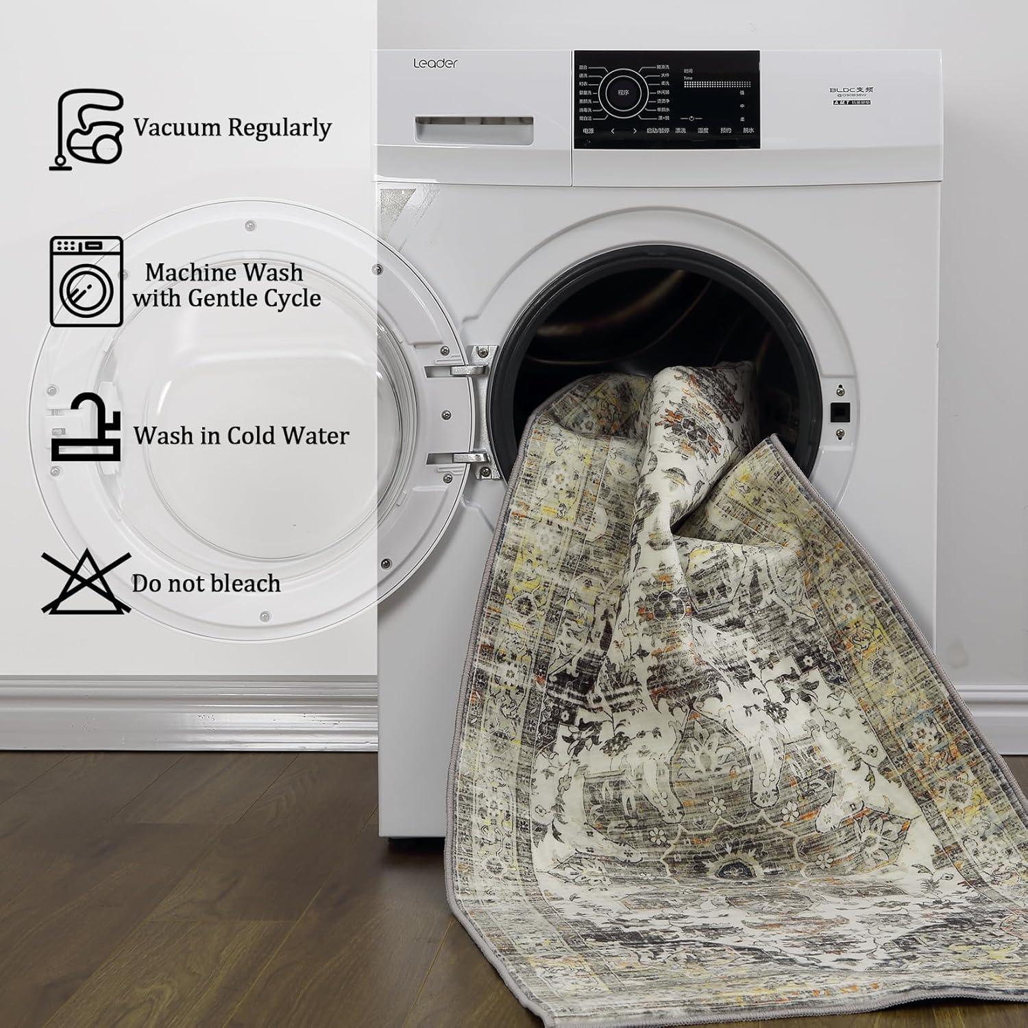 Garvee 9' x 12' Large Rug Vintage Persian Area Rugs Distressed Print Carpet Floral Pattern Rug No-Slip Low Pile Rug Living Room Bedroom Rug, Gray