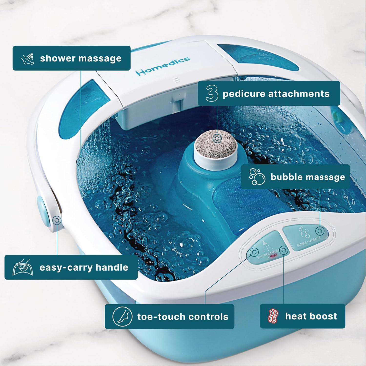 Homedics Shower Bliss Footspa with Massaging Water Jets, 3 Attachments and Toe-Touch Controls, FB-625