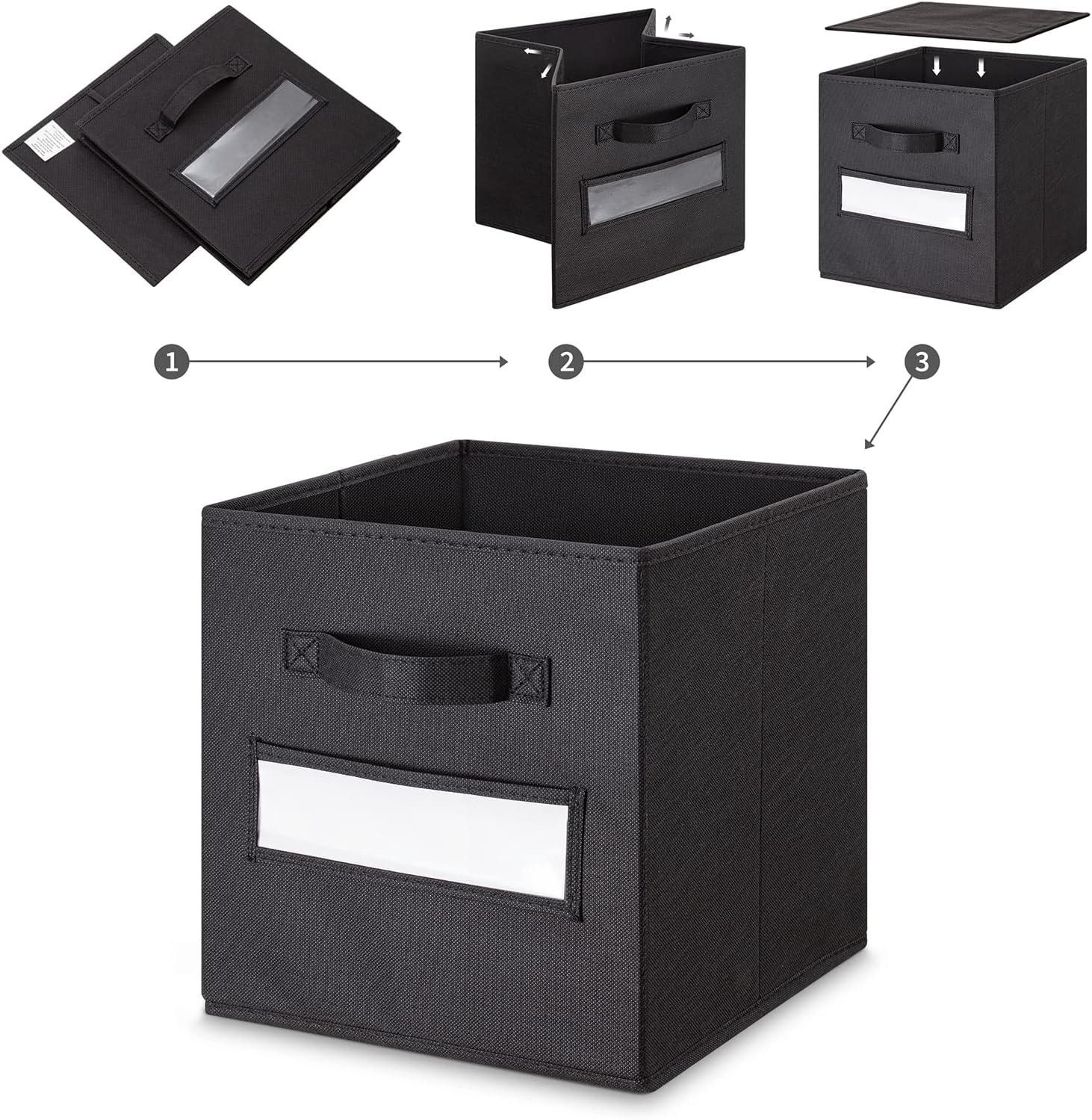 Black Foldable Fabric Storage Cubes with Label Slots, Set of 10