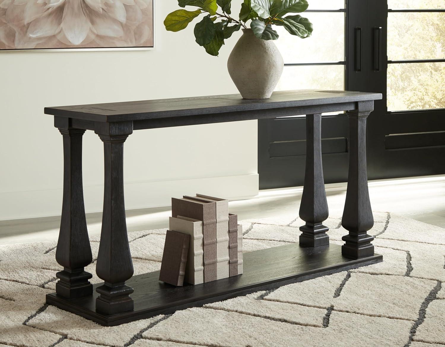 Signature Design by Ashley Wellturn Traditional Sofa Table with Framed and Planked Detailing Tabletop & Lower Shelf, Black