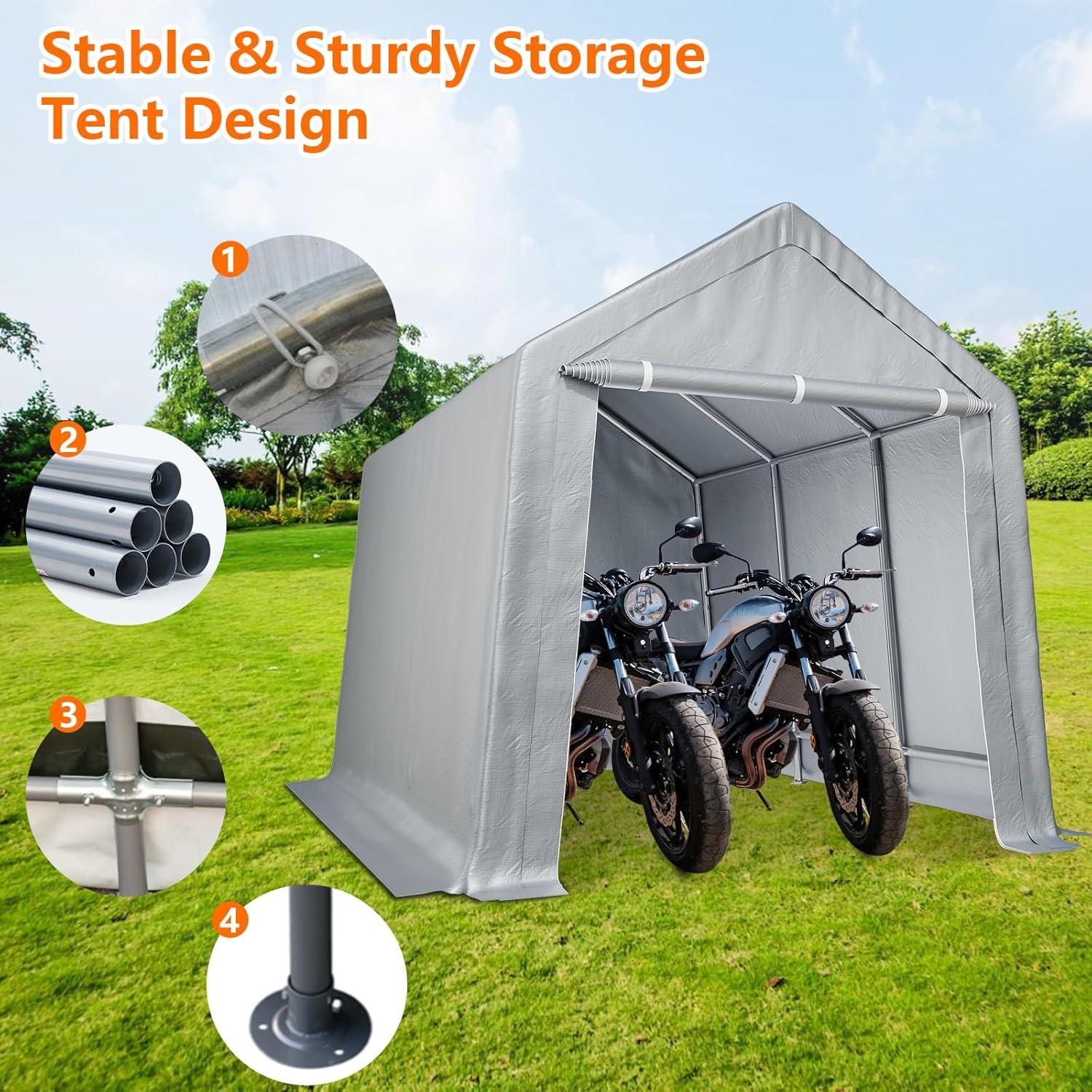 Portable Shed Carport Canopy 8x14 ft Waterproof Heavy Duty All-Season Portable Garage with Roll-up Zipper Door for Motorcycle, Bike, Garden Tools