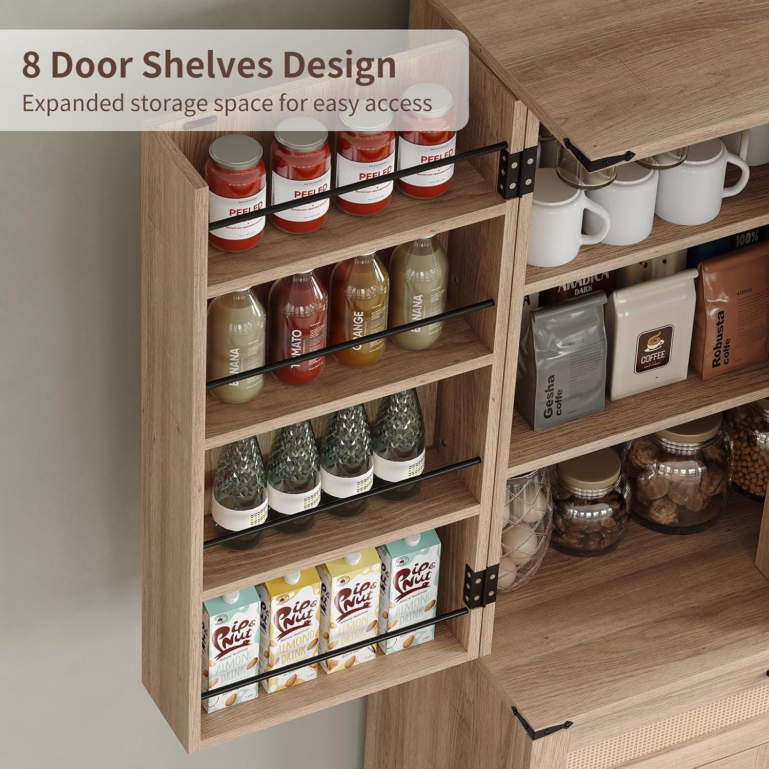 72'' Kitchen Storage Pantry Cabinet, Tall Deajah With 8 Door Shelves, 2 Cabinets And 1 Drawer, Freestanding Cupboard For Kitchen, Dining Room, Bathroom, Laundry