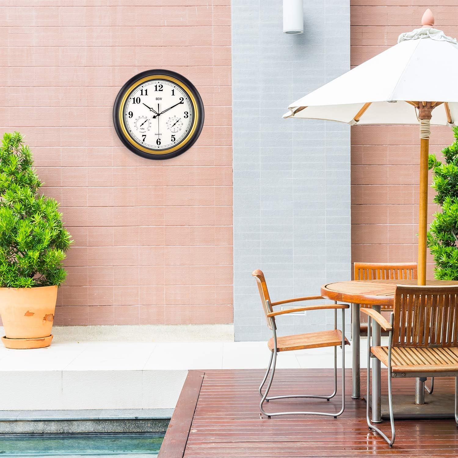BEW 18" Quartz Retro Indoor and Outdoor Weather Station Clock, Waterproof