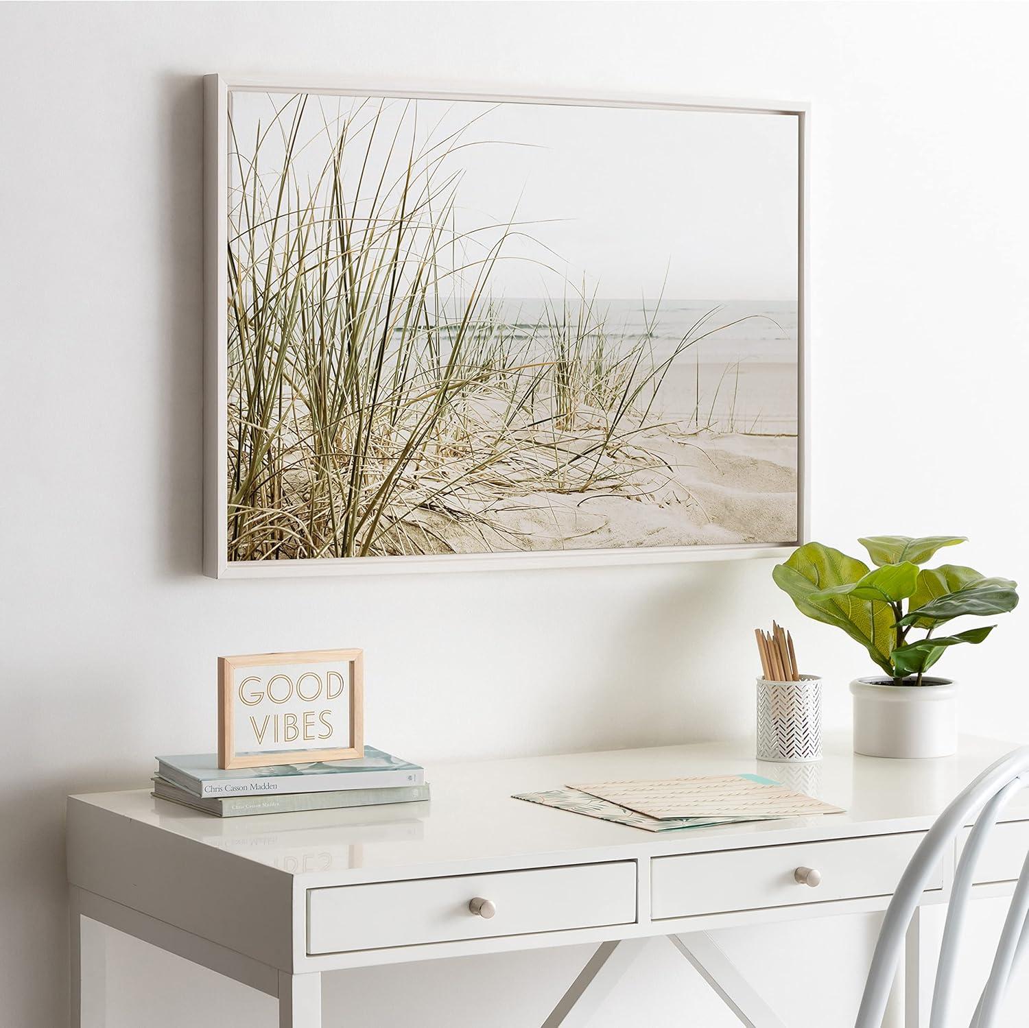 Kate & Laurel All Things Decor Sylvie Calming Beach Grass Framed Canvas by The Creative Bunch Studio