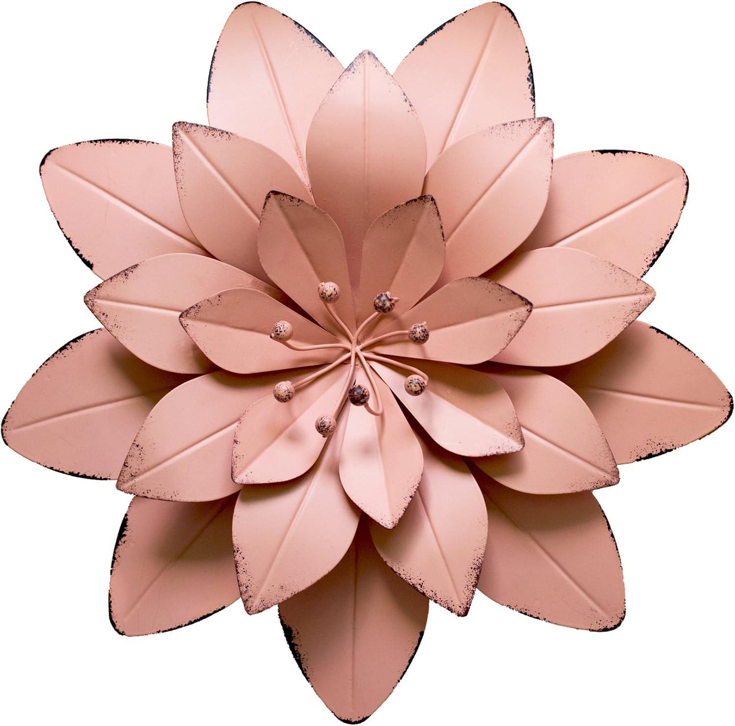 Dusty Light Pink Metal Floral Wall Plaque, 11.5x2 inches