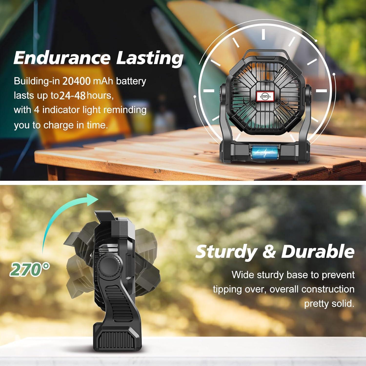CONBOLA Portable Fan Rechargeable, 20400mAh Cordless Battery Powered Fan with LED Lantern, USB C Battery Operated for Travel Bedroom Home Camping Tent Office Beach Desk Fishing Table