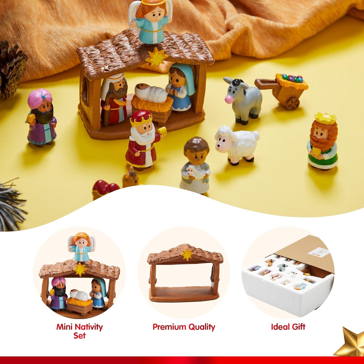 SYNCFUN 14 Pcs Little Nativity Playset Christmas Nativity Scene Holiday Family Gift Reenact Miniature Toys Manger Scene for Kids Xmas Decorations