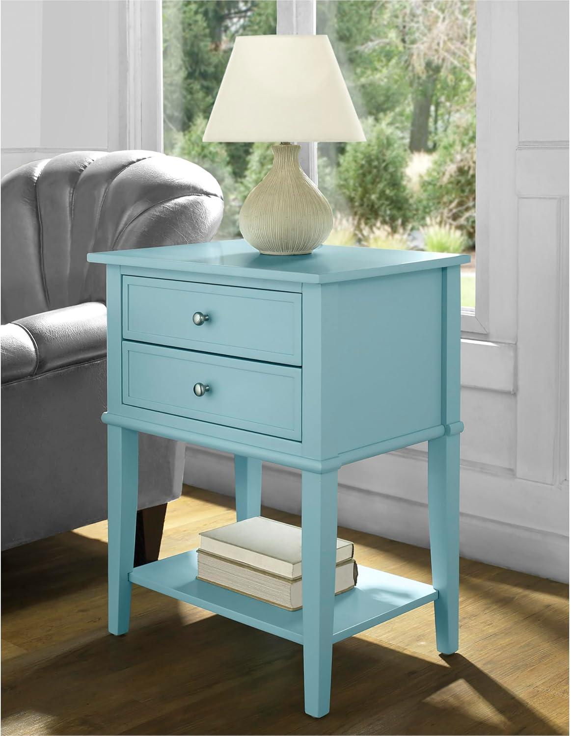 Franklin Blue Wood 2-Drawer Accent Table with Lower Shelf