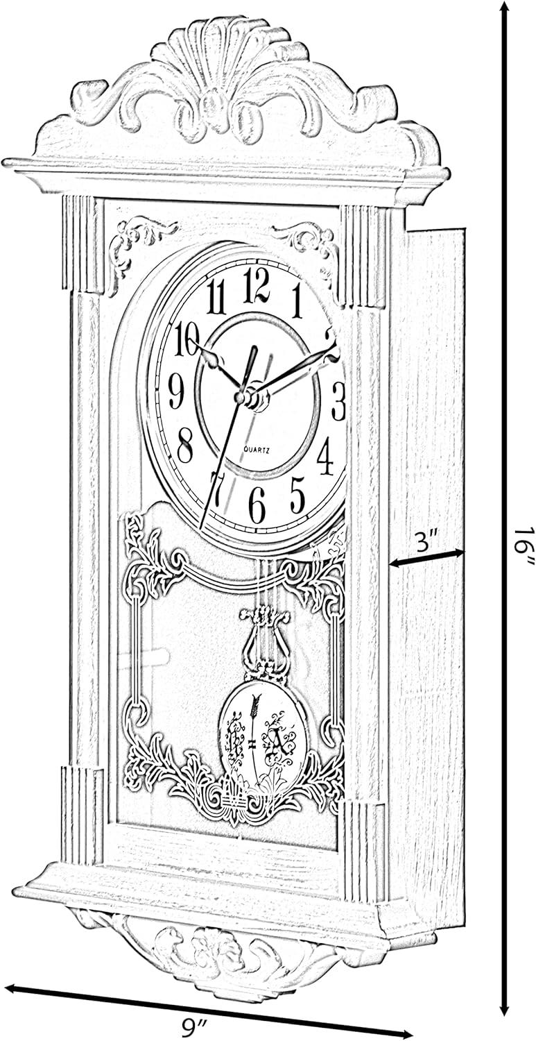 Clockswise Vintage Grandfather Wood-Looking Plastic Pendulum Decorative Battery-Operated Wall Clock