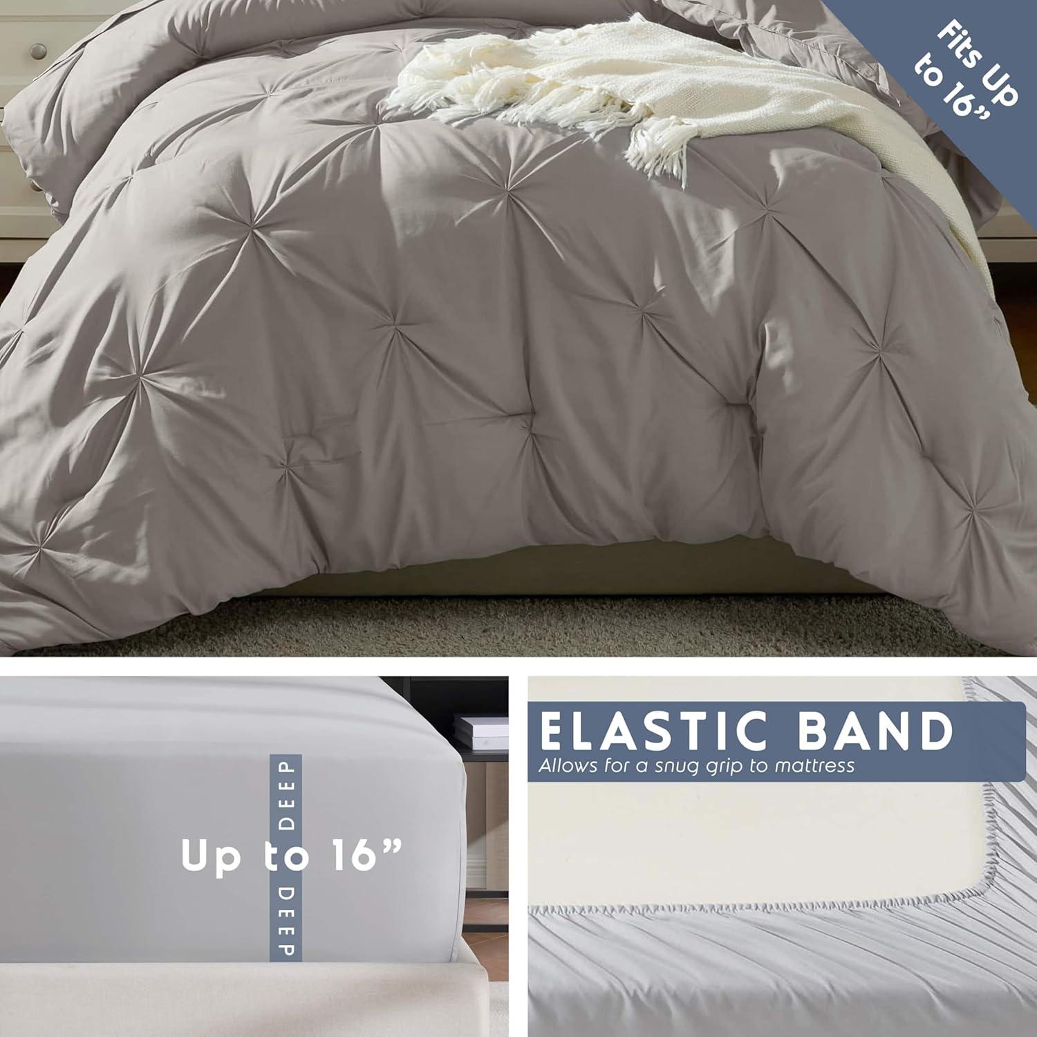Nestl Bed in a Bag Pinch Pleat, 5 Piece Twin XL Bedding Set -Linen